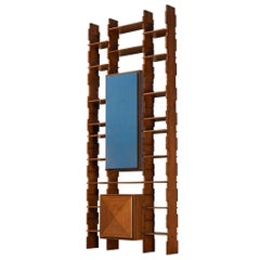 Meuble mural italien du milieu du siècle en noyer avec accents bleus