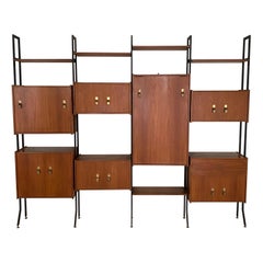 Mid Century Italian Wall Unit / Shelving System / Shelf in Teak and Metal, 1950s