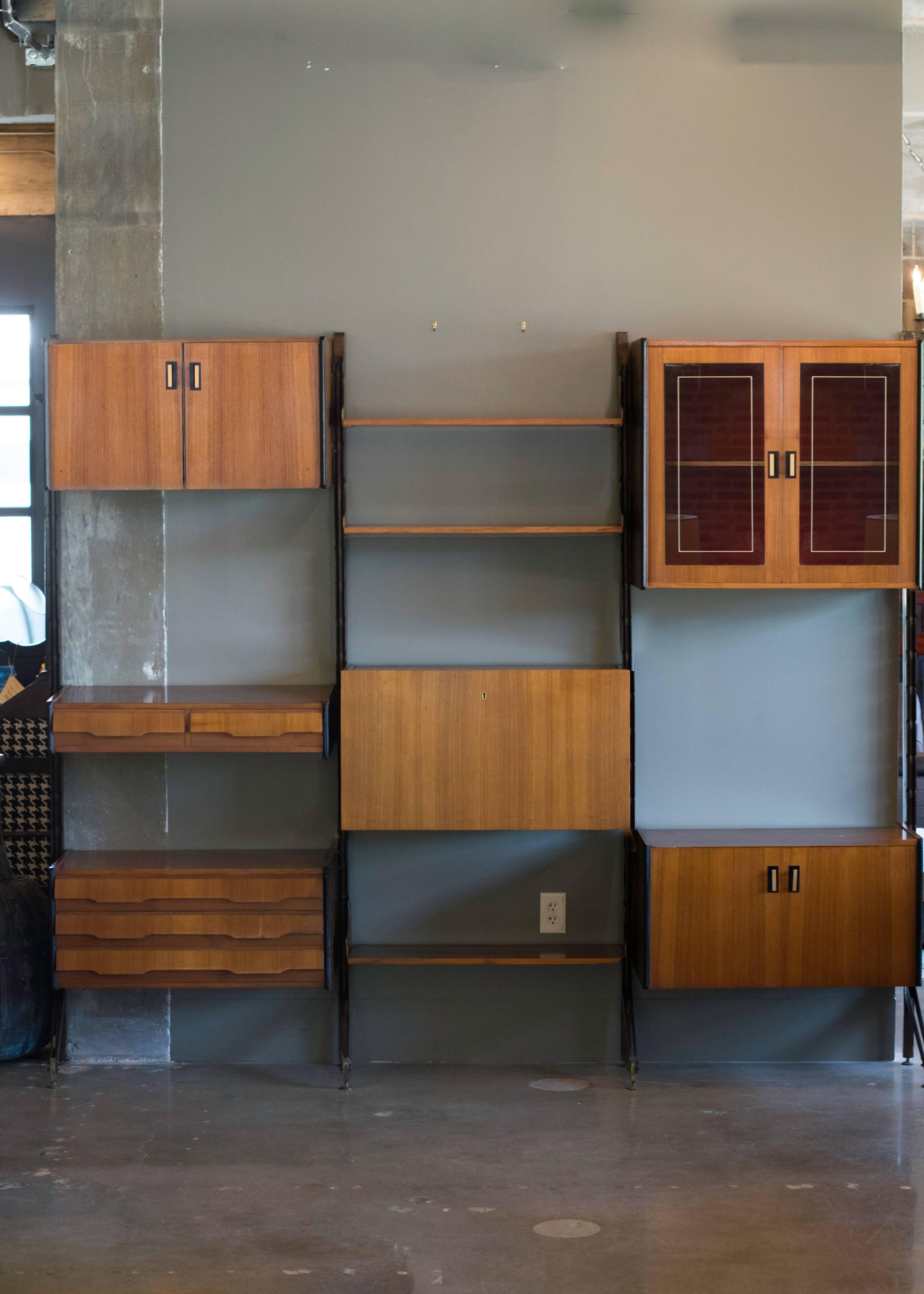 Midcentury Italian Wall Unit with Adjustable Teak Shelves and Cases 11