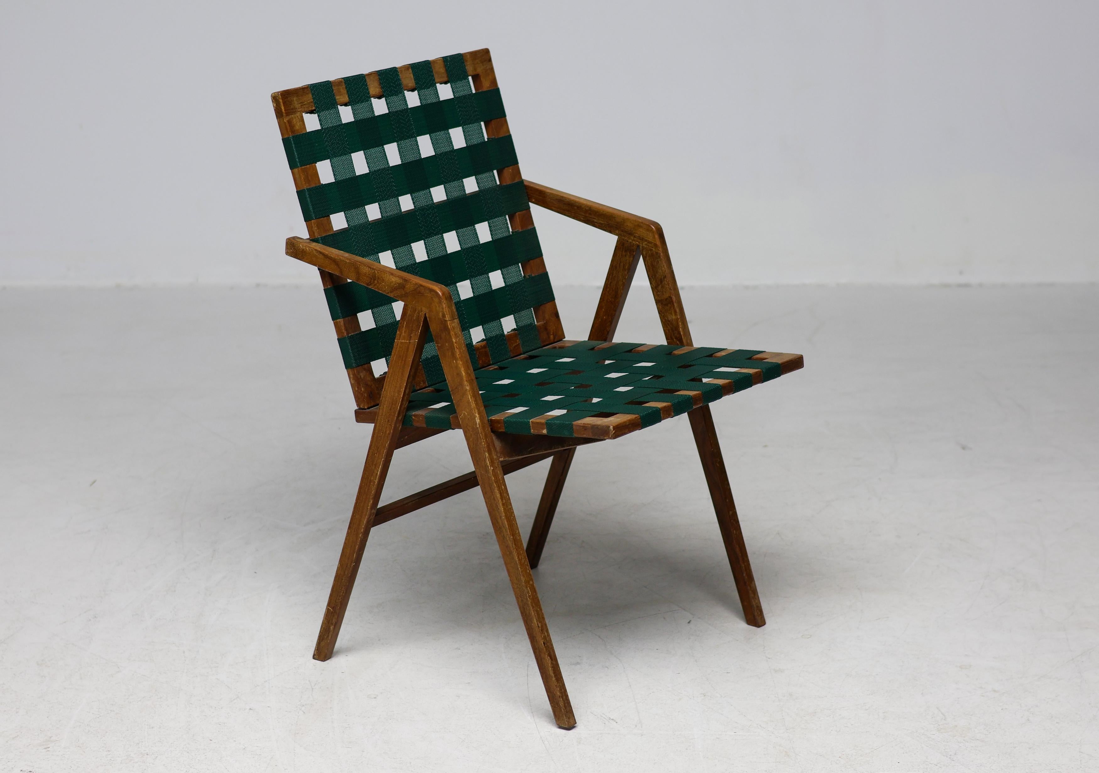 Mid-Century Italian Walnut Armchair with Webbing, in the Style of Franco Albini For Sale 5