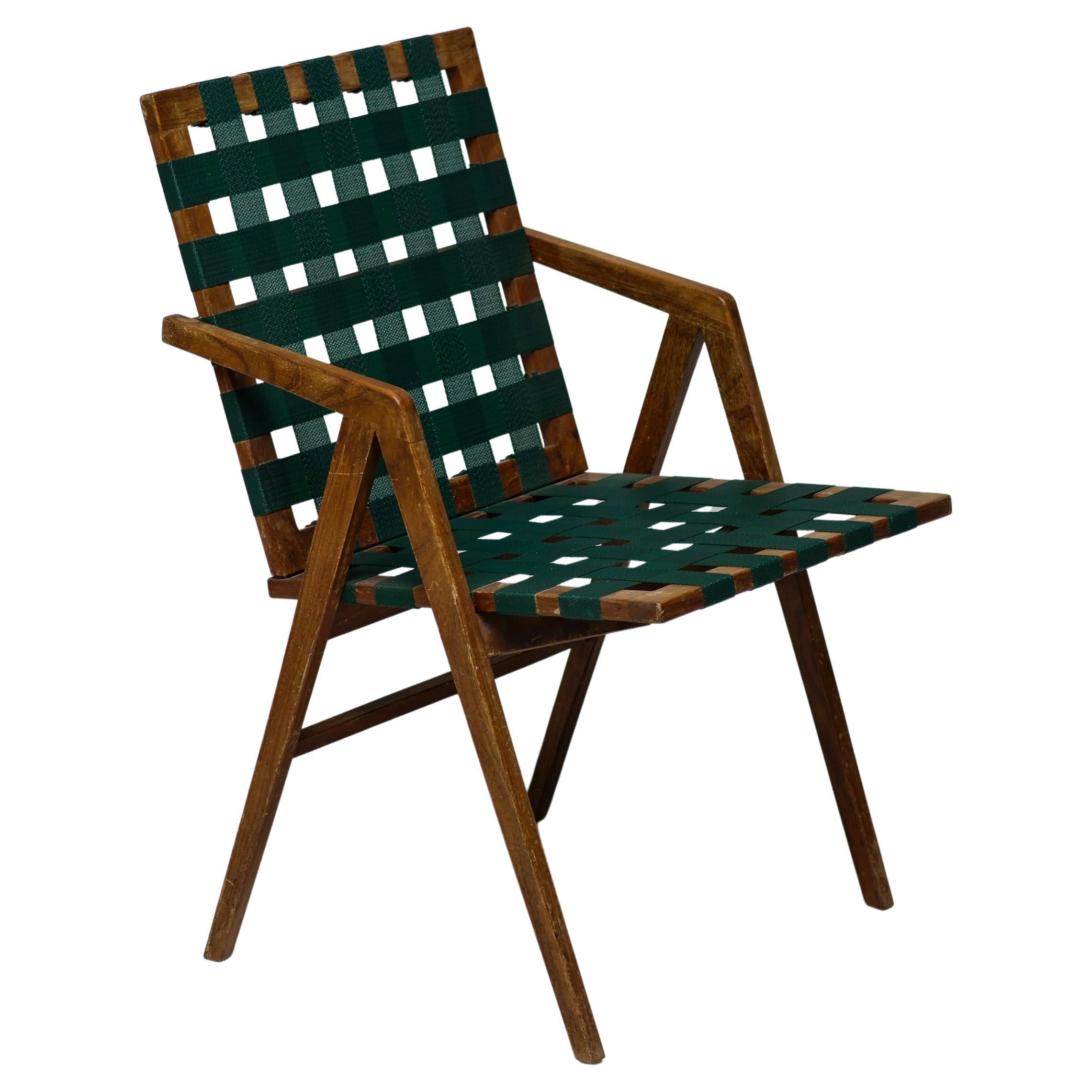 Mid-Century Italian Walnut Armchair with Webbing, in the Style of Franco Albini For Sale