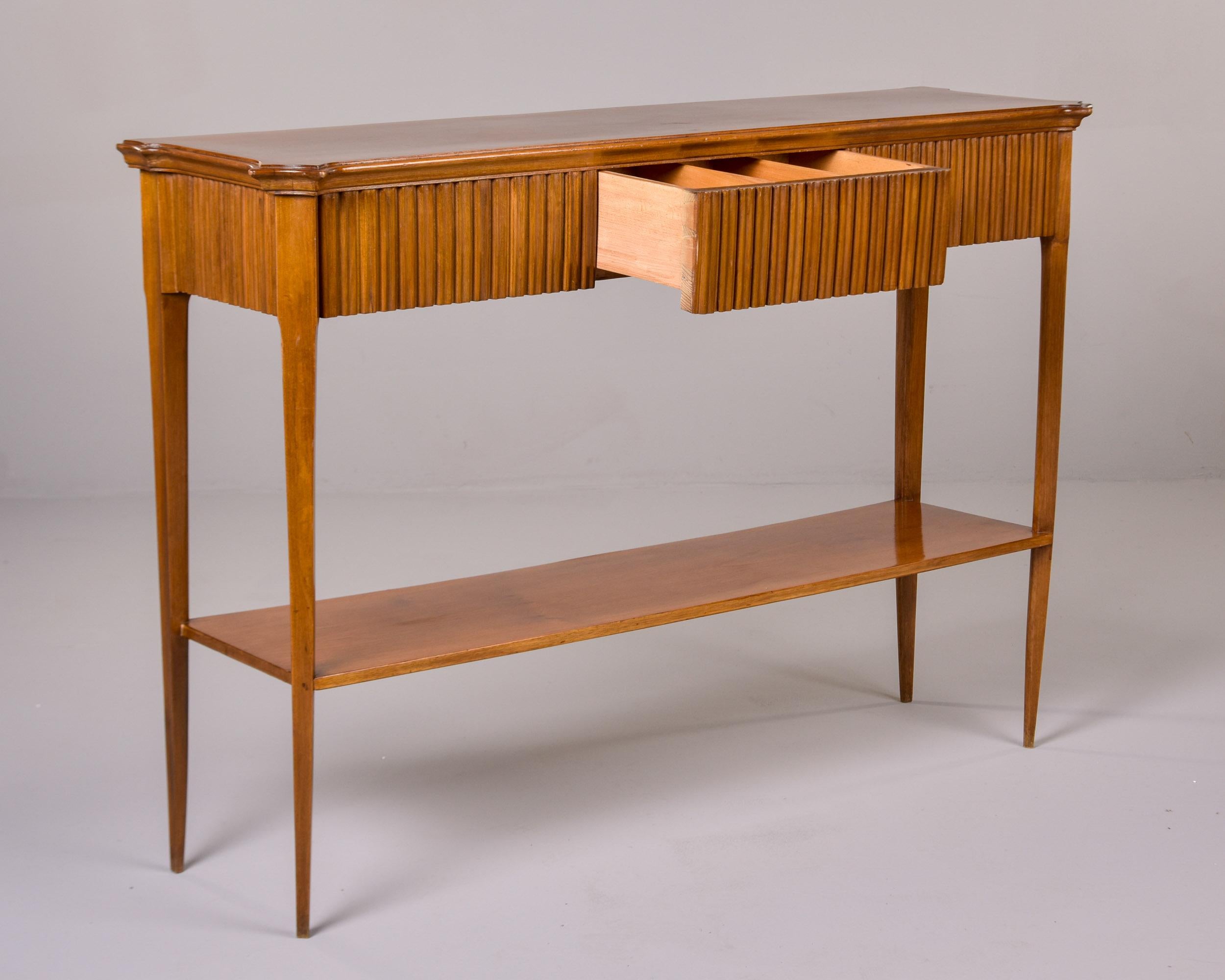 Mid Century Italian Walnut Console with Center Drawer For Sale 5