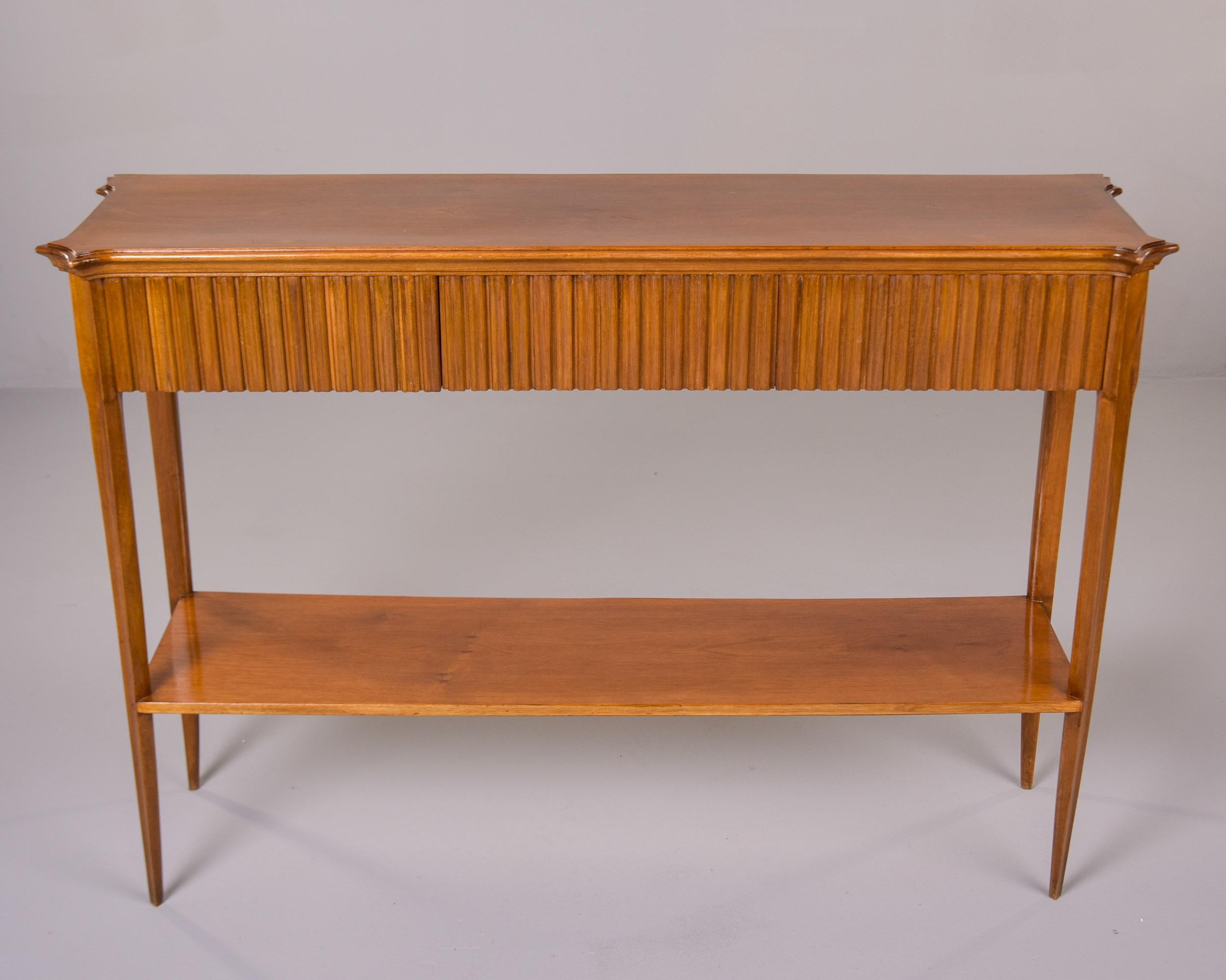 Mid Century Italian Walnut Console with Center Drawer In Good Condition For Sale In Troy, MI