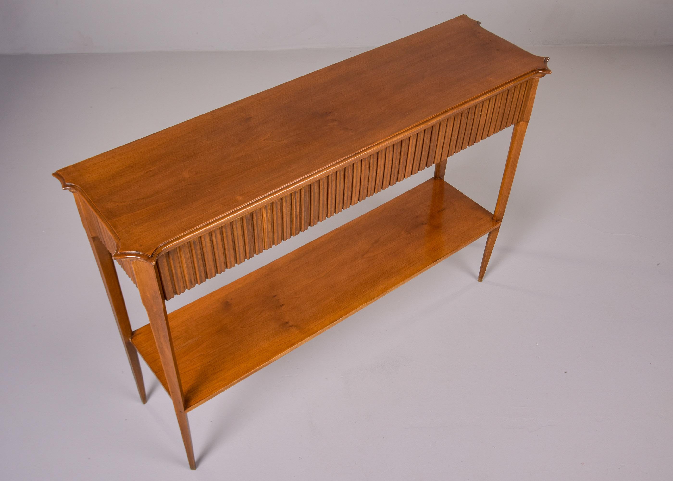 Mid Century Italian Walnut Console with Center Drawer For Sale 2