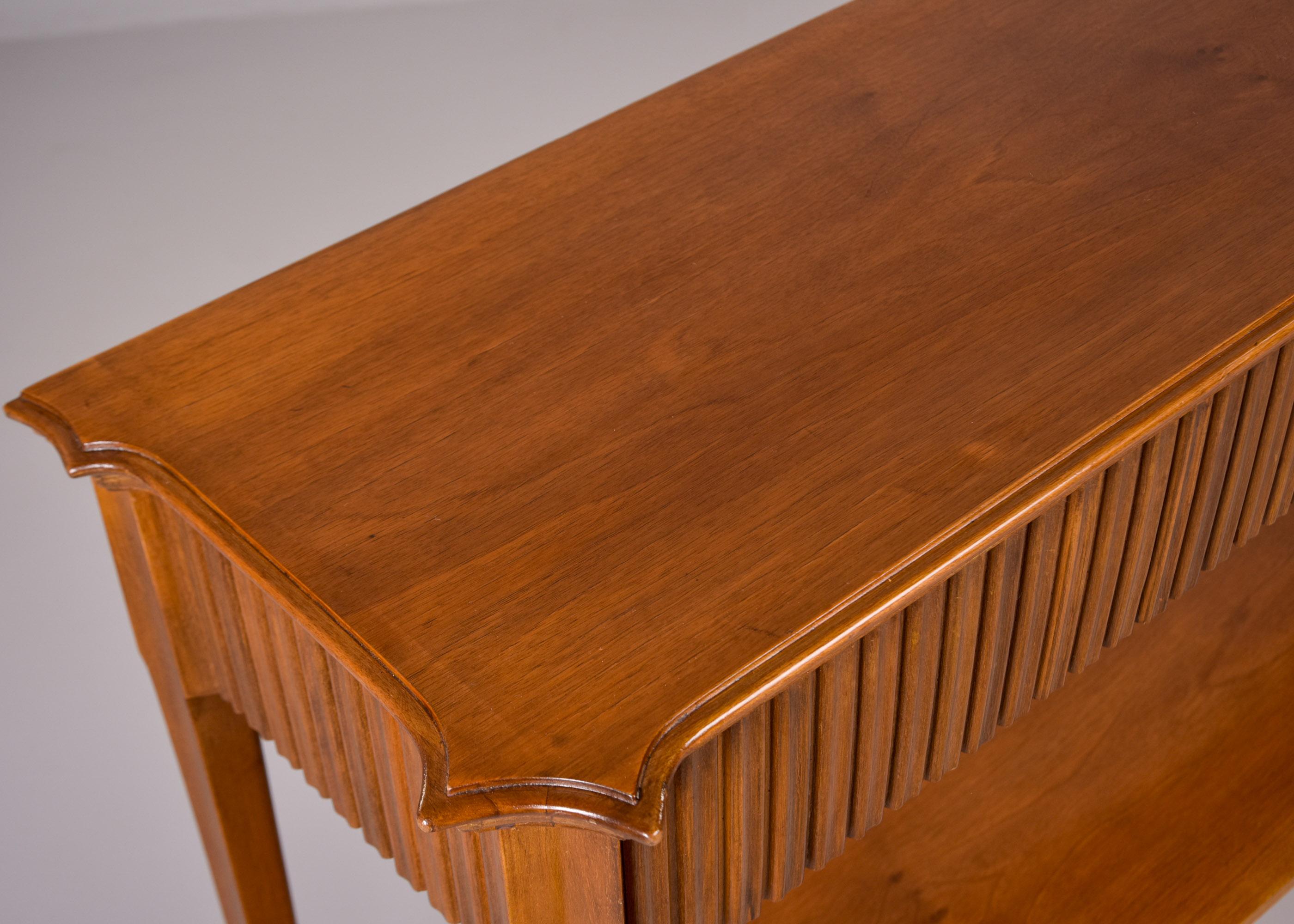 Mid Century Italian Walnut Console with Center Drawer For Sale 3