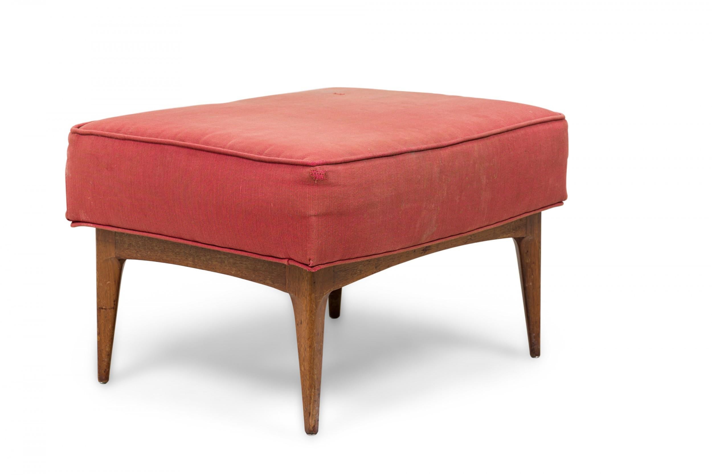 Mid-Century Modern Midcentury Italian Walnut Red Upholstered Ottoman For Sale