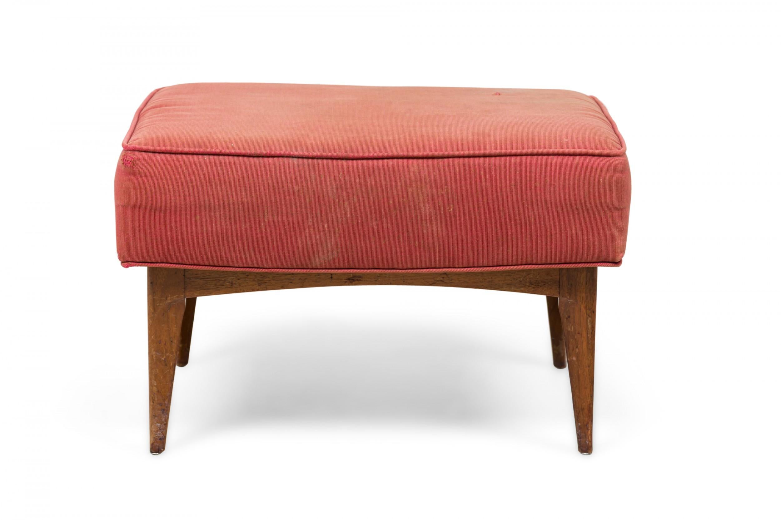 Midcentury Italian Walnut Red Upholstered Ottoman In Good Condition For Sale In New York, NY