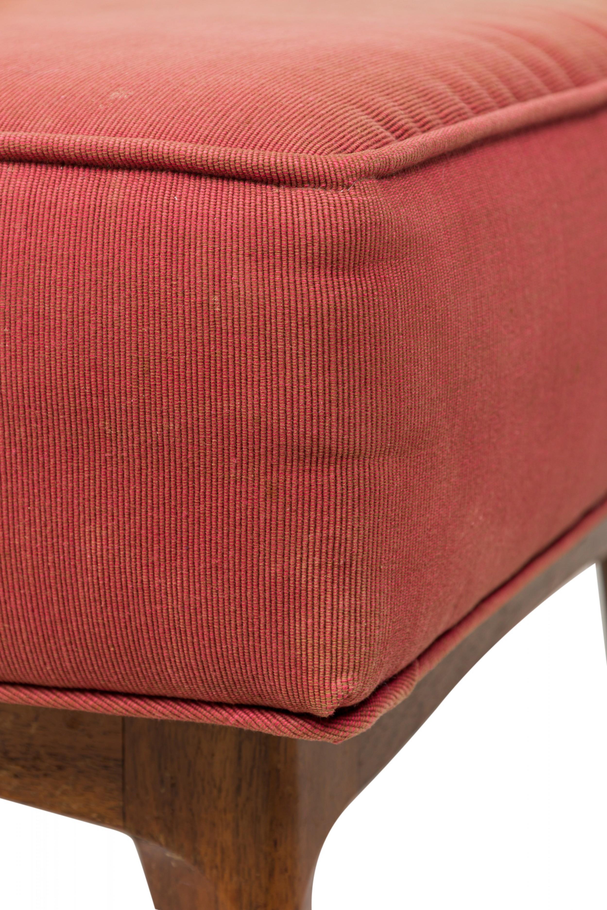 Midcentury Italian Walnut Red Upholstered Ottoman For Sale 2
