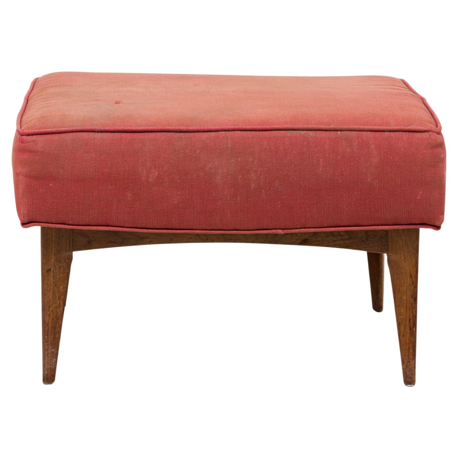 Midcentury Italian Walnut Red Upholstered Ottoman For Sale