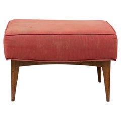 Vintage Midcentury Italian Walnut Red Upholstered Ottoman