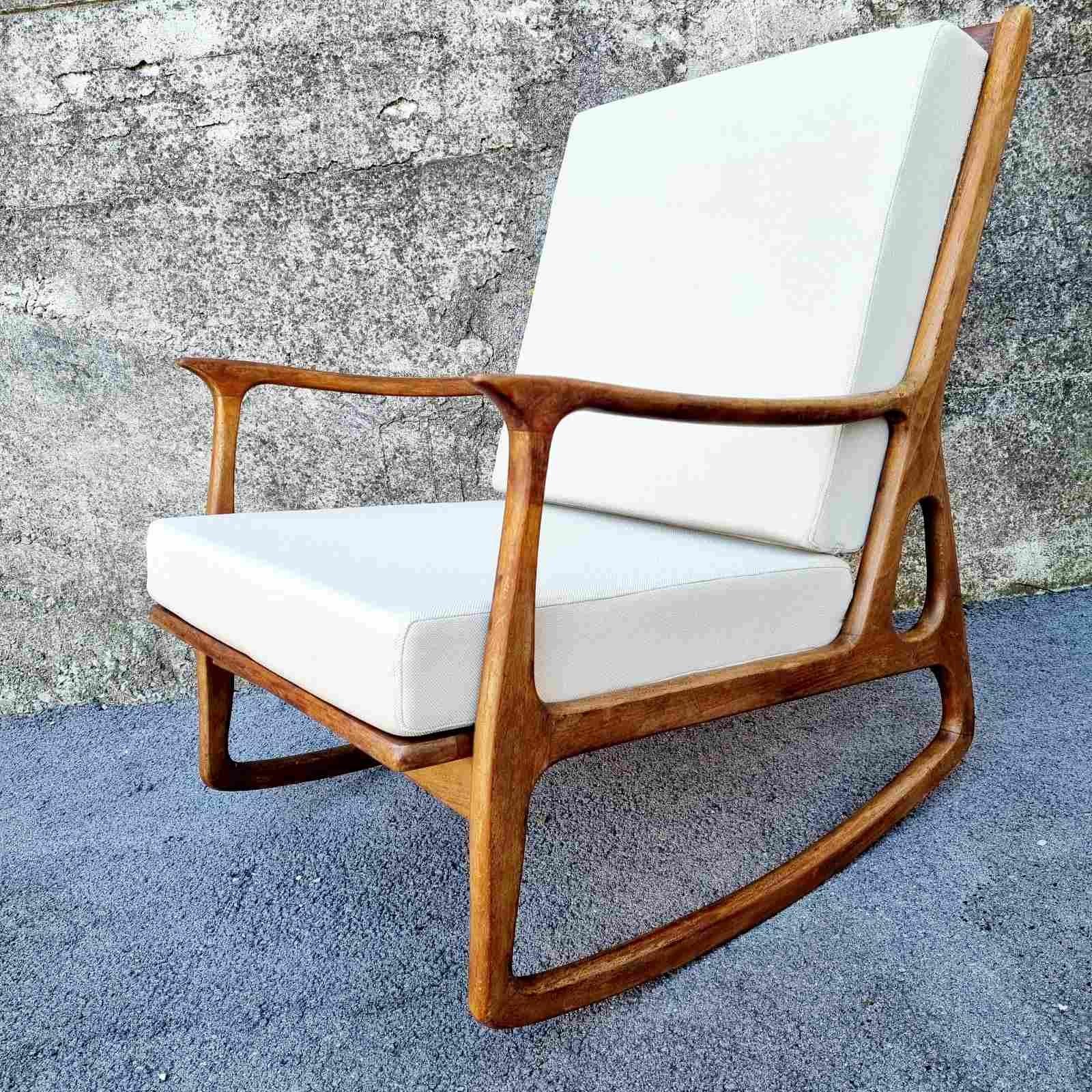 Mid-Century Modern Mid Century Italian Walnut Wood Rocking Chair, Italy 60s