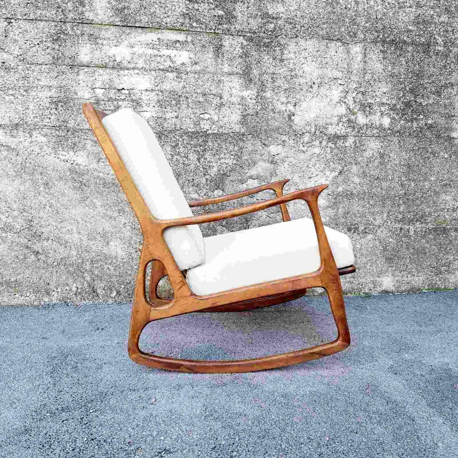Mid-20th Century Mid Century Italian Walnut Wood Rocking Chair, Italy 60s