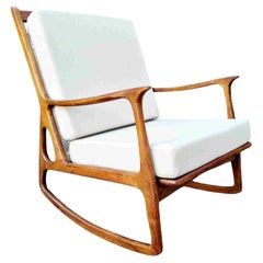 Mid Century Italian Walnut Wood Rocking Chair, Italy 60s