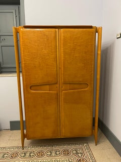 Mid-Century Italian Wardrobe in Minimalist and Geometric Maple Silvio Cavatorta
