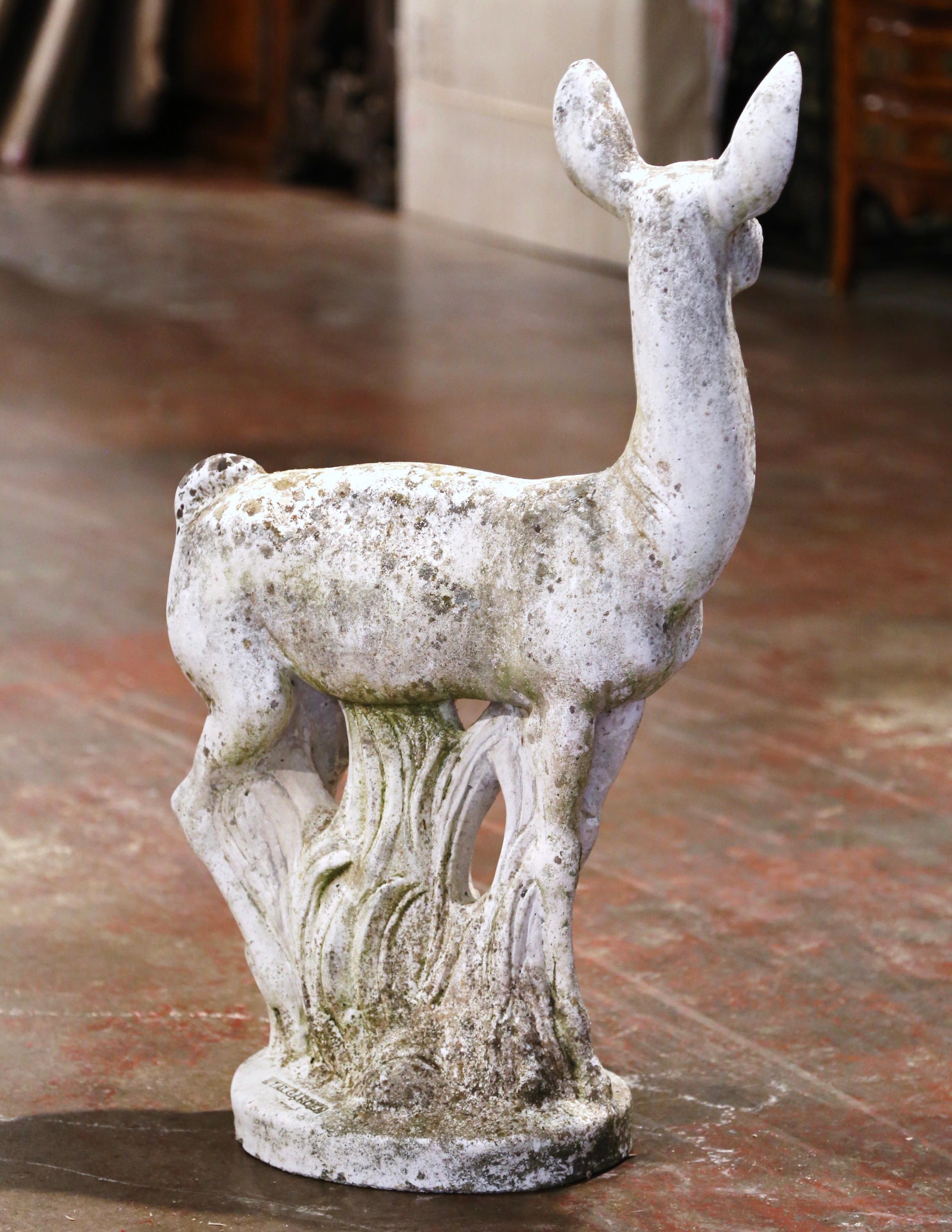 Mid Century Italian Weathered Carved Stone Deer Sculpture Garden Statuary 5