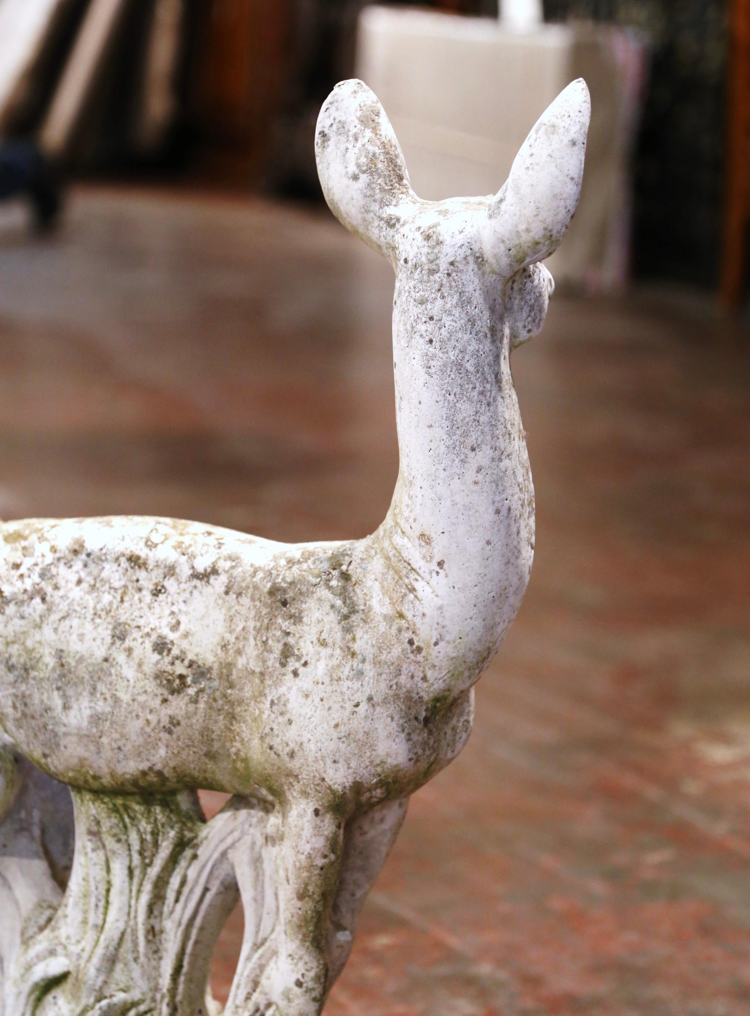 Mid Century Italian Weathered Carved Stone Deer Sculpture Garden Statuary 6