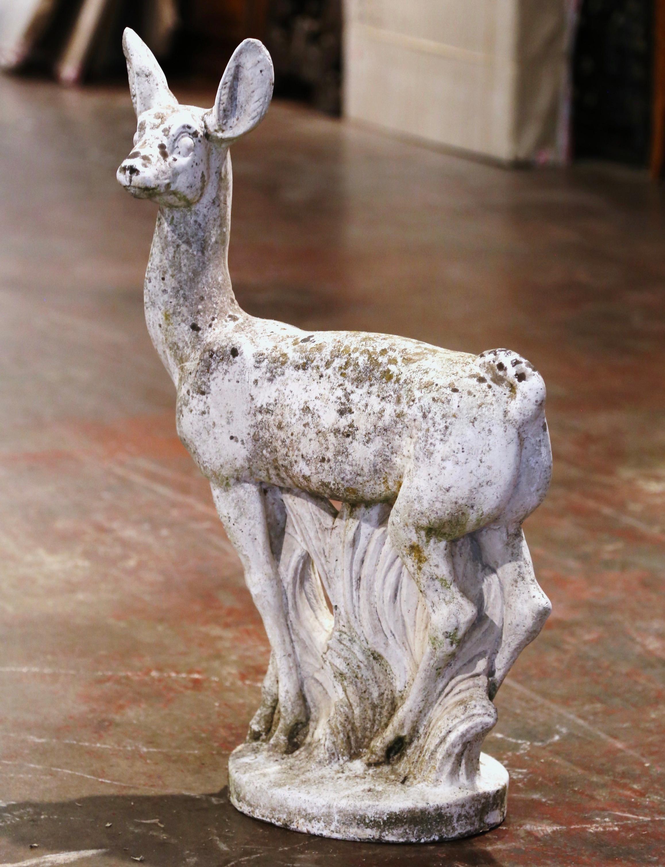 Decorate a garden, a lodge or a ranch with this lovely antique deer sculpture. Carved in Italy circa 1950 by 