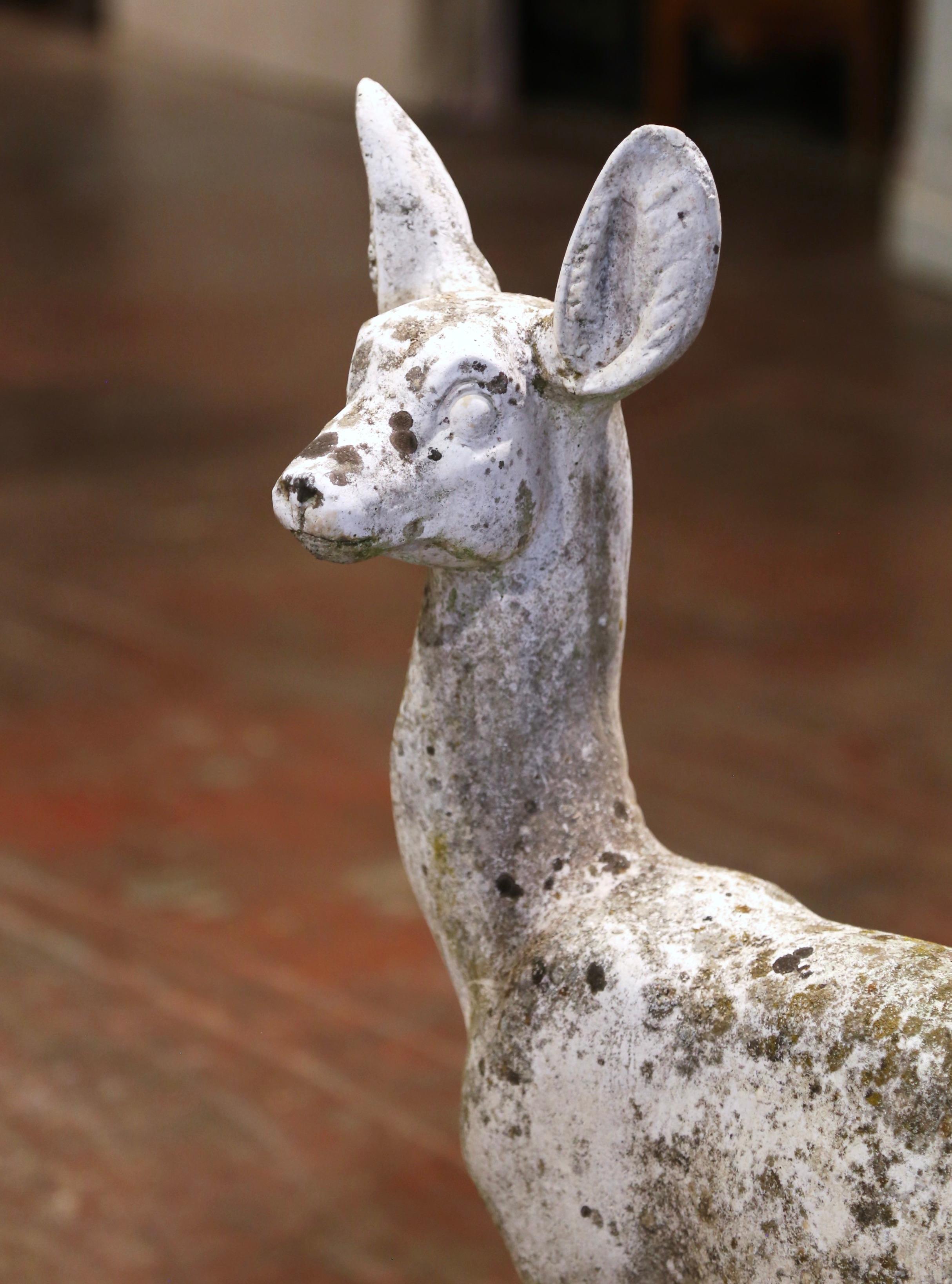 Mid Century Italian Weathered Carved Stone Deer Sculpture Garden Statuary 3