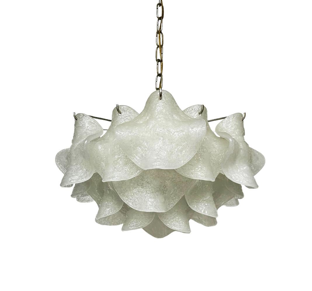 Mid-Century Modern Mid Century Italian White Art Glass Chandelier Attributed to Mazzega or Venini For Sale