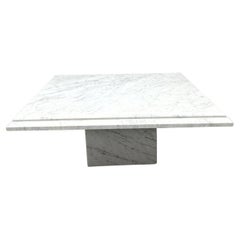 Mid Century Italian white Carrara square marble low coffee table