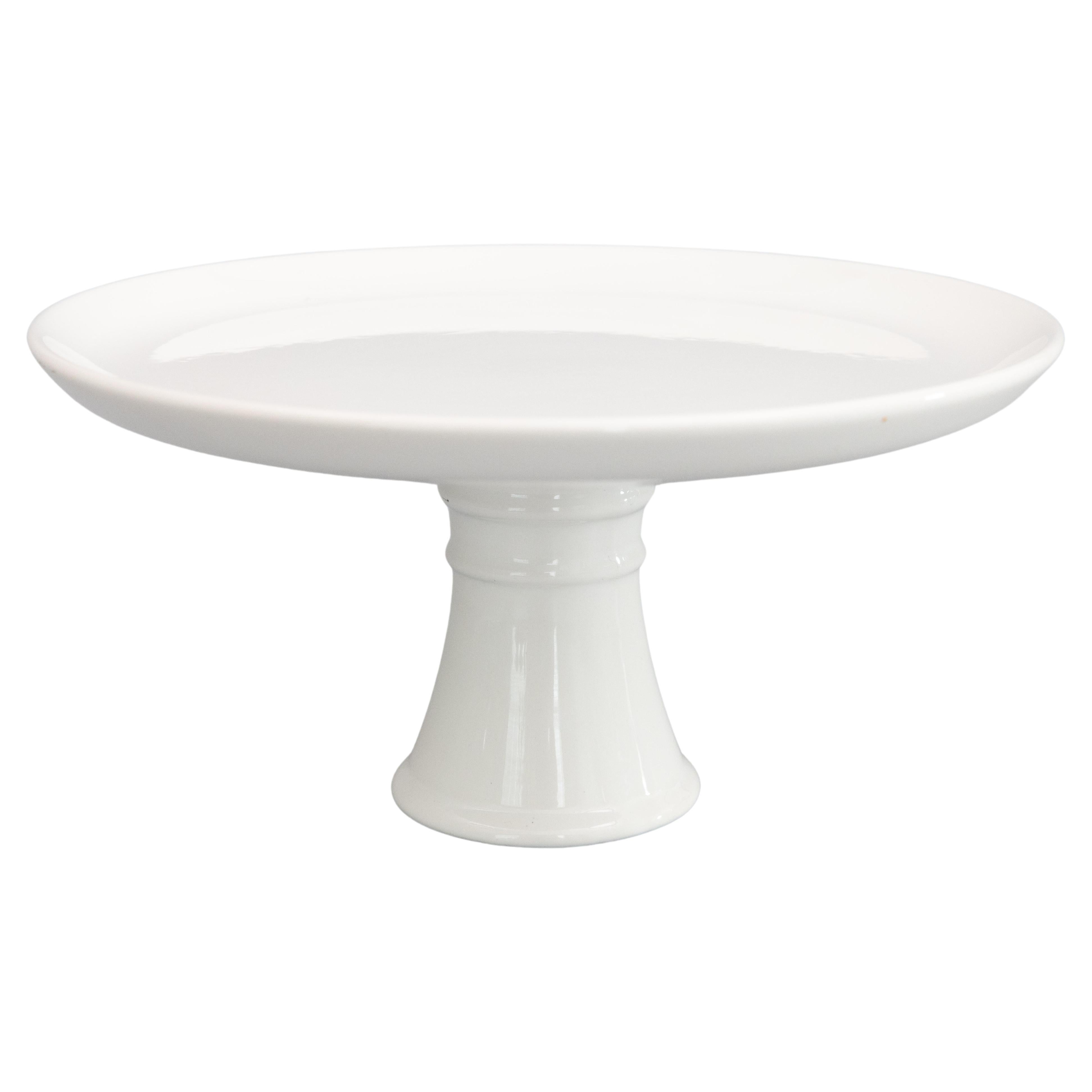 Mid-Century Italian White Ceramic Pedestal Cake Stand circa 1950 For Sale