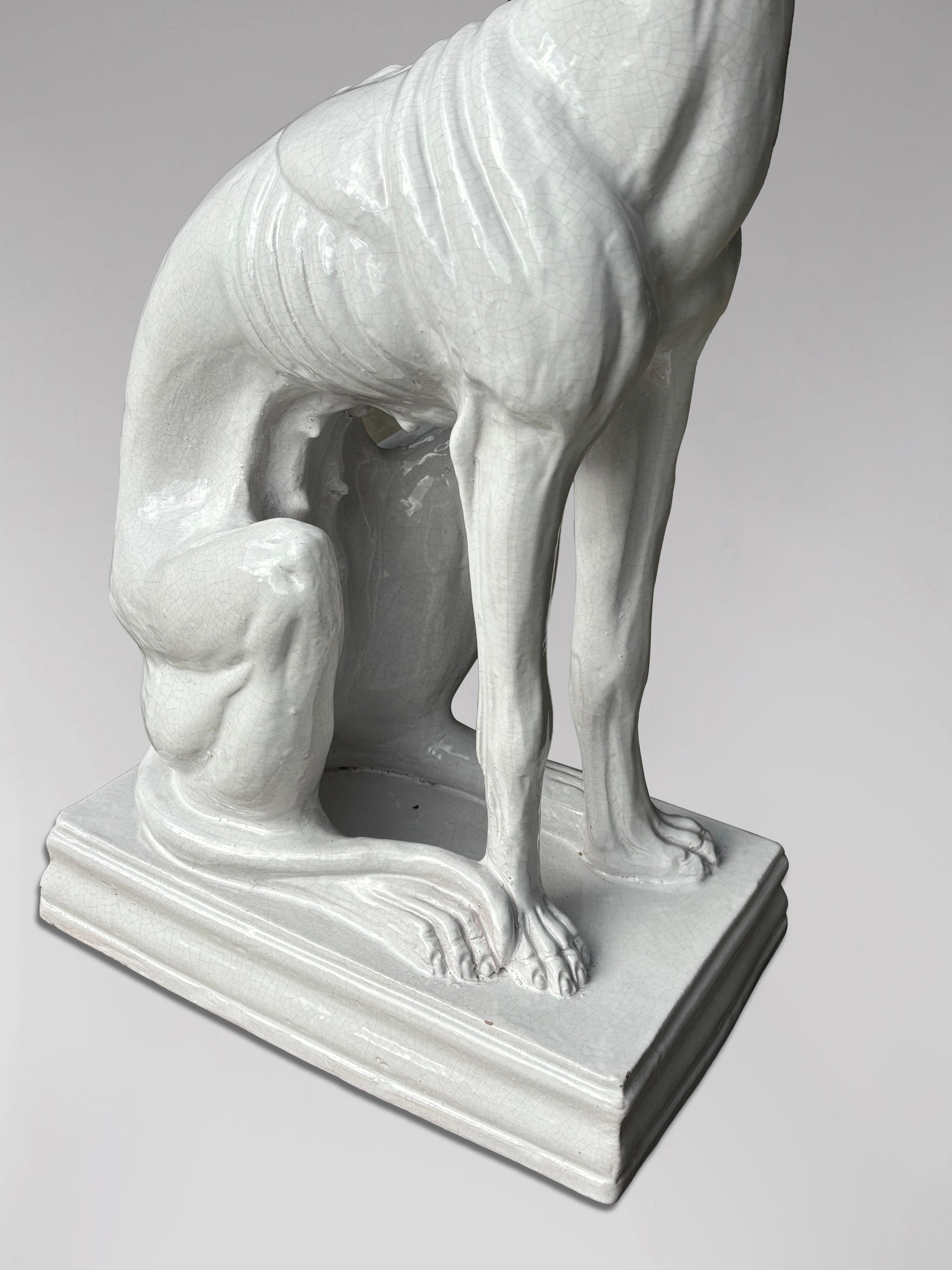 Mid-Century Italian White Ceramic Sculpture of a Greyhound For Sale 4