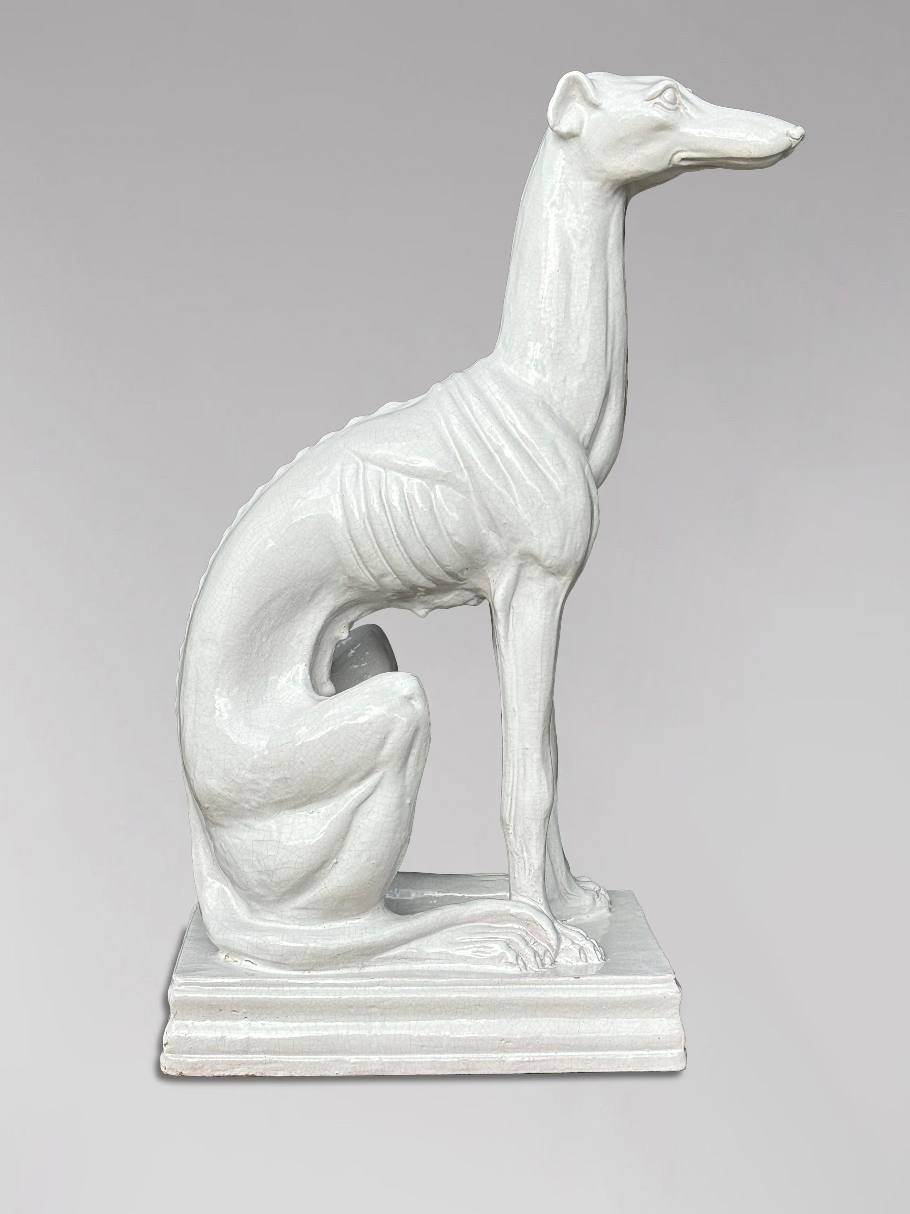 Mid-Century Modern Mid-Century Italian White Ceramic Sculpture of a Greyhound For Sale