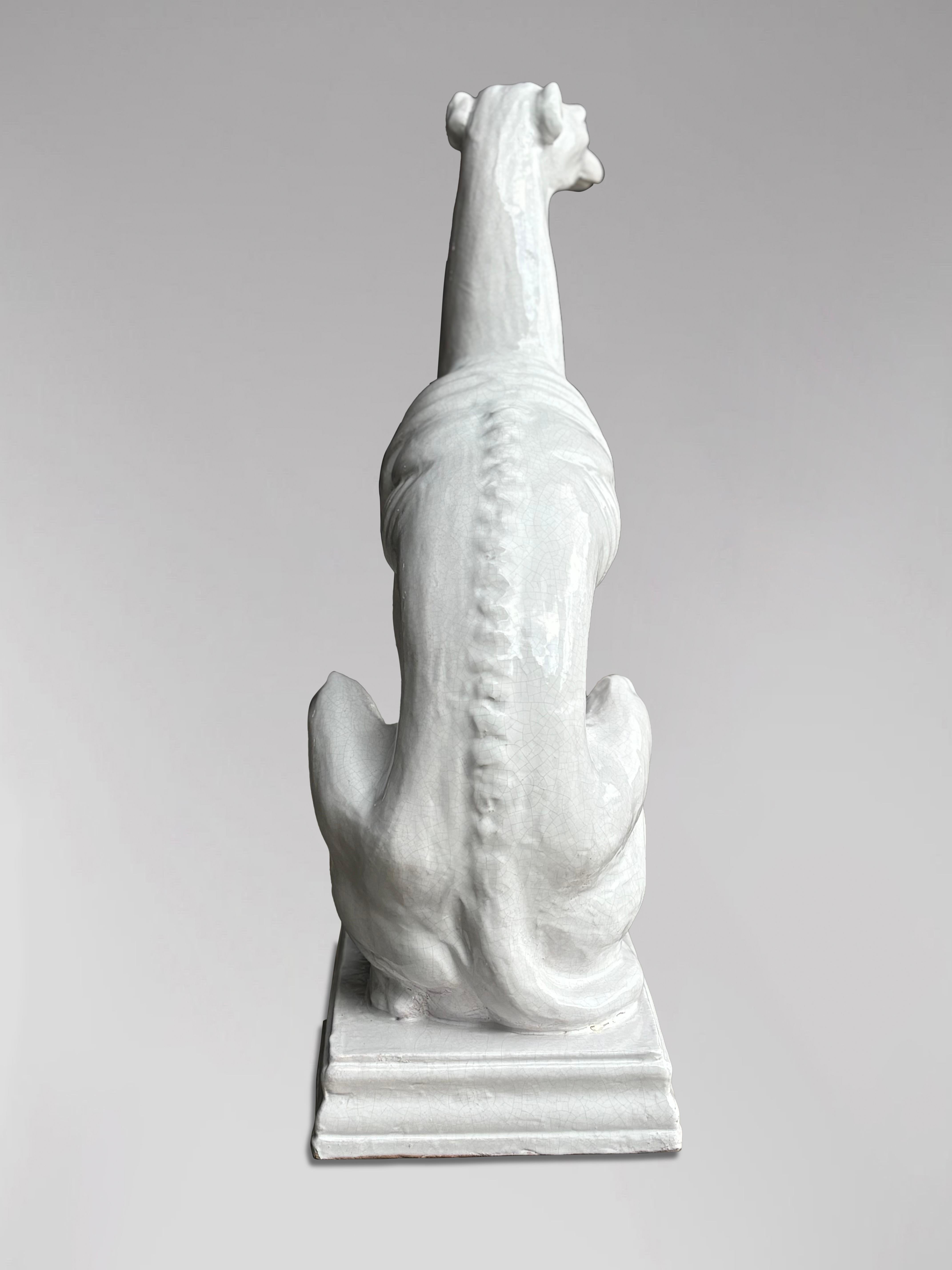 Hand-Crafted Mid-Century Italian White Ceramic Sculpture of a Greyhound For Sale