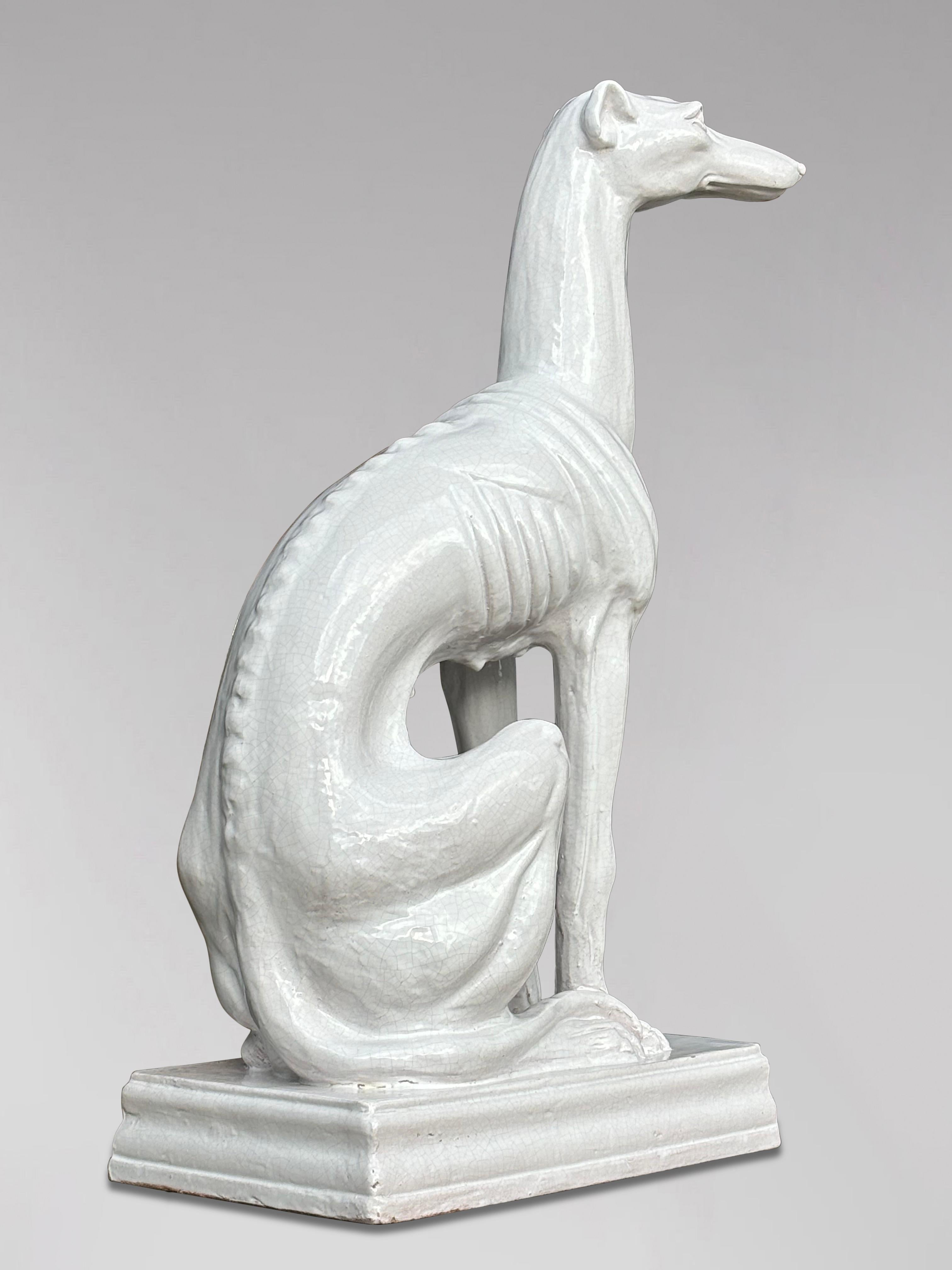 Mid-Century Italian White Ceramic Sculpture of a Greyhound In Good Condition For Sale In Petworth,West Sussex, GB