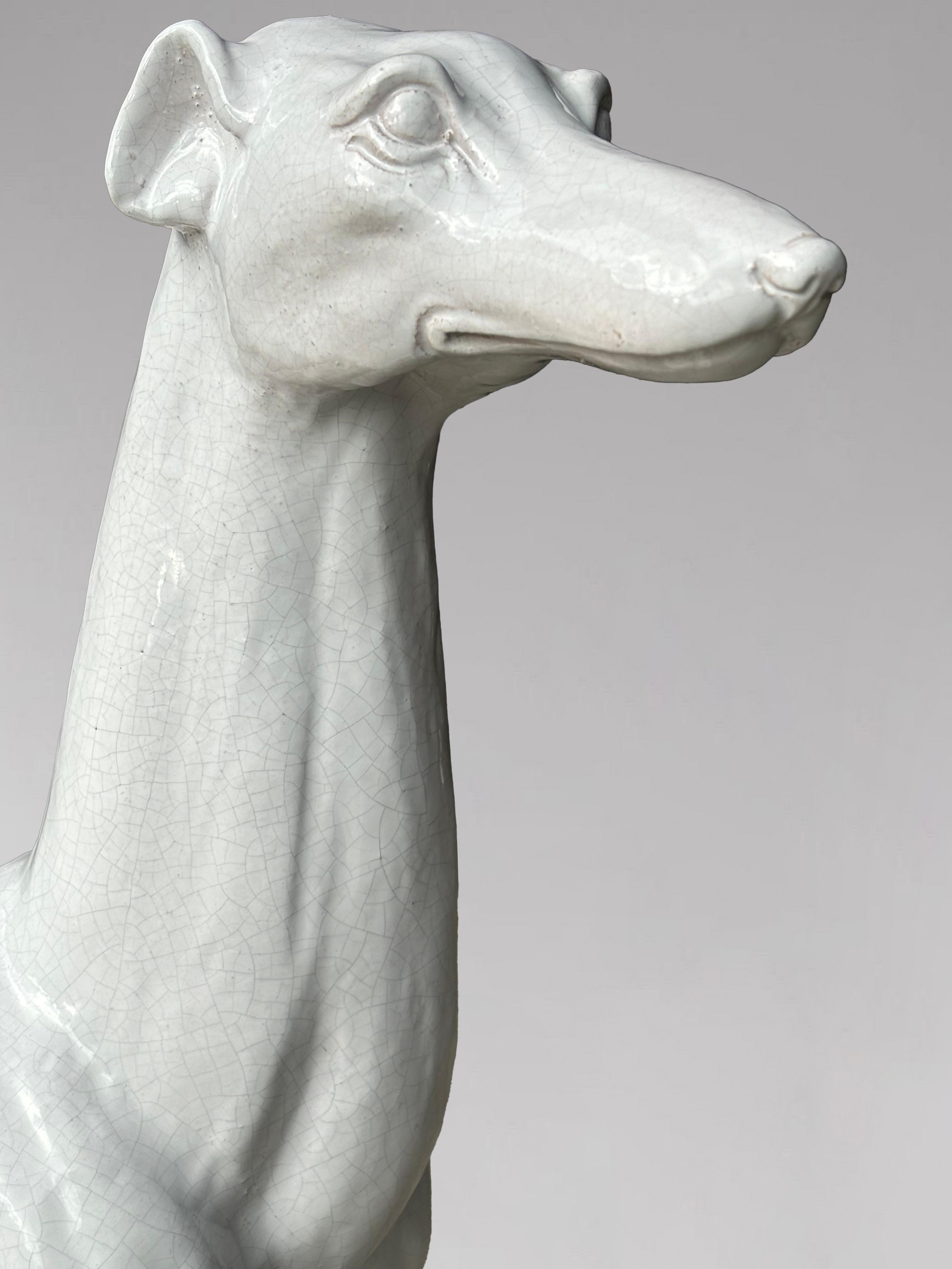 20th Century Mid-Century Italian White Ceramic Sculpture of a Greyhound For Sale