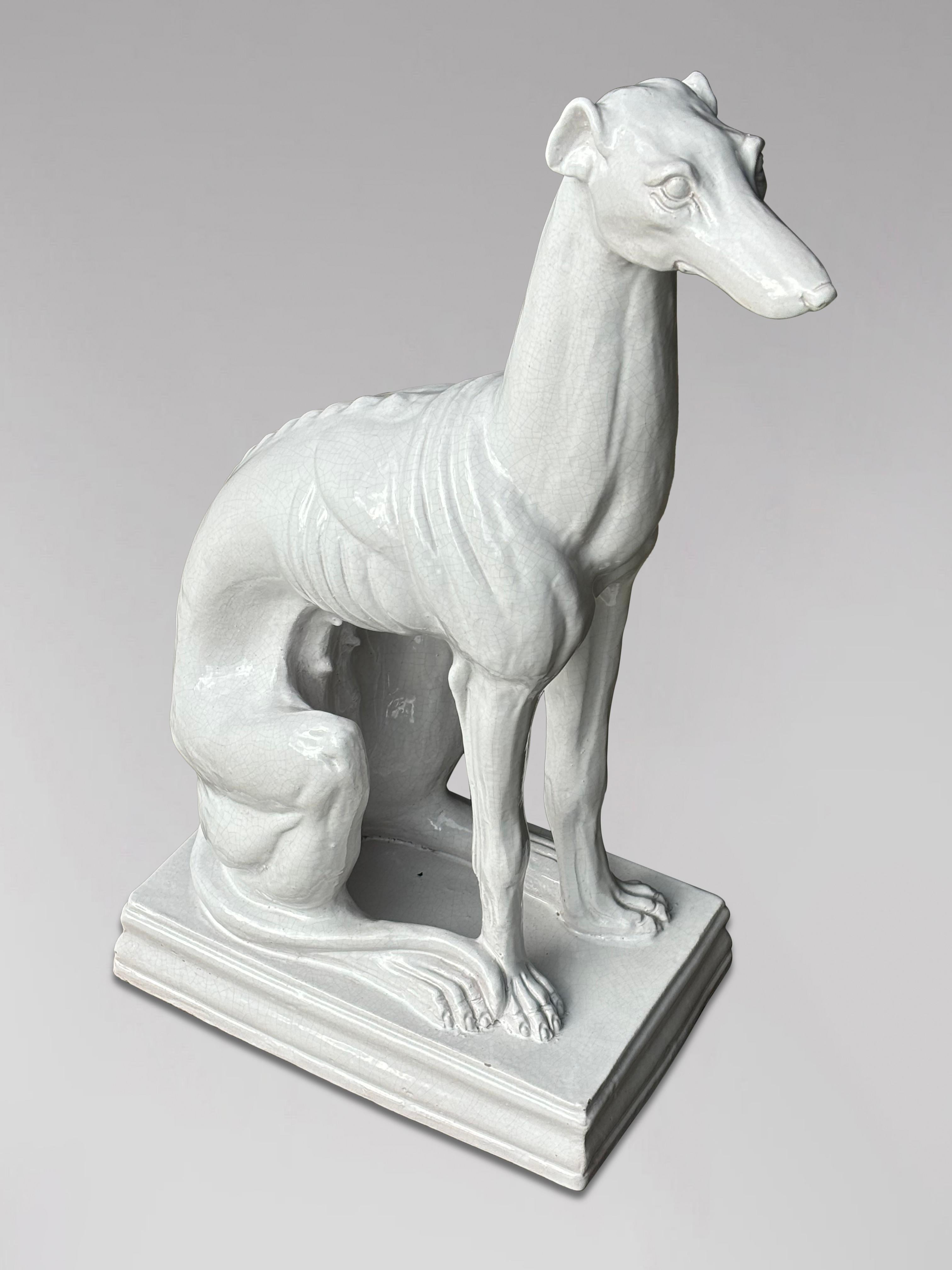 Mid-Century Italian White Ceramic Sculpture of a Greyhound For Sale 1