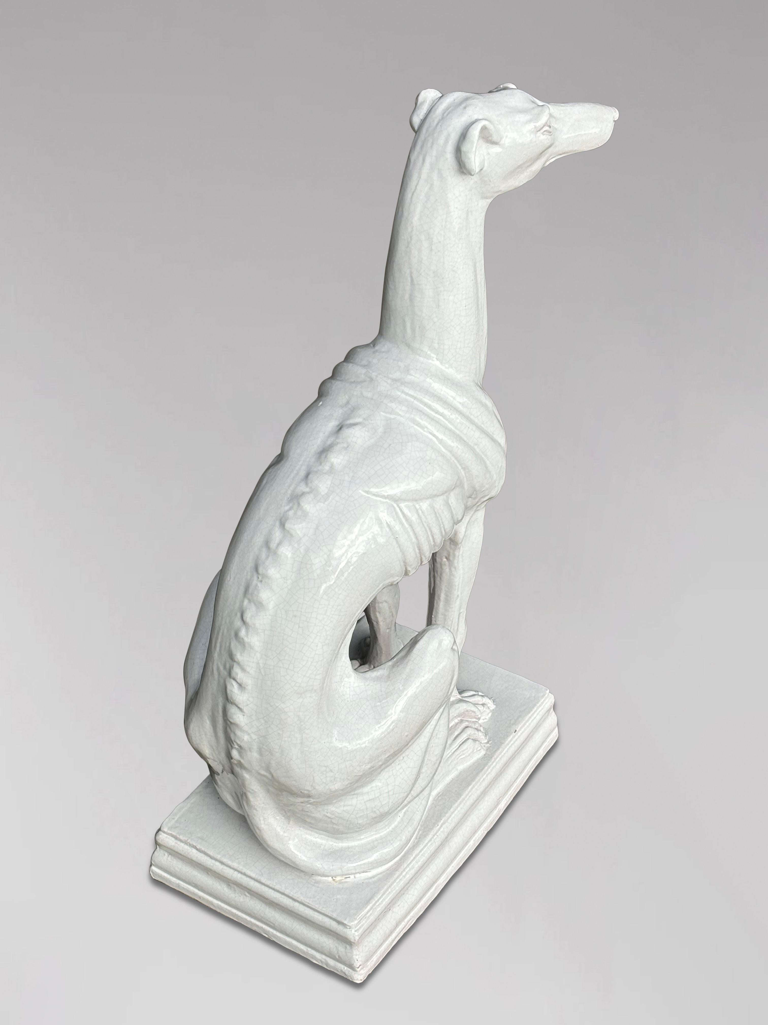 Mid-Century Italian White Ceramic Sculpture of a Greyhound For Sale 3