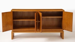 Mid-Century Italian White Oak Veneer Sideboard with Brass Pulls, circa 1950s
