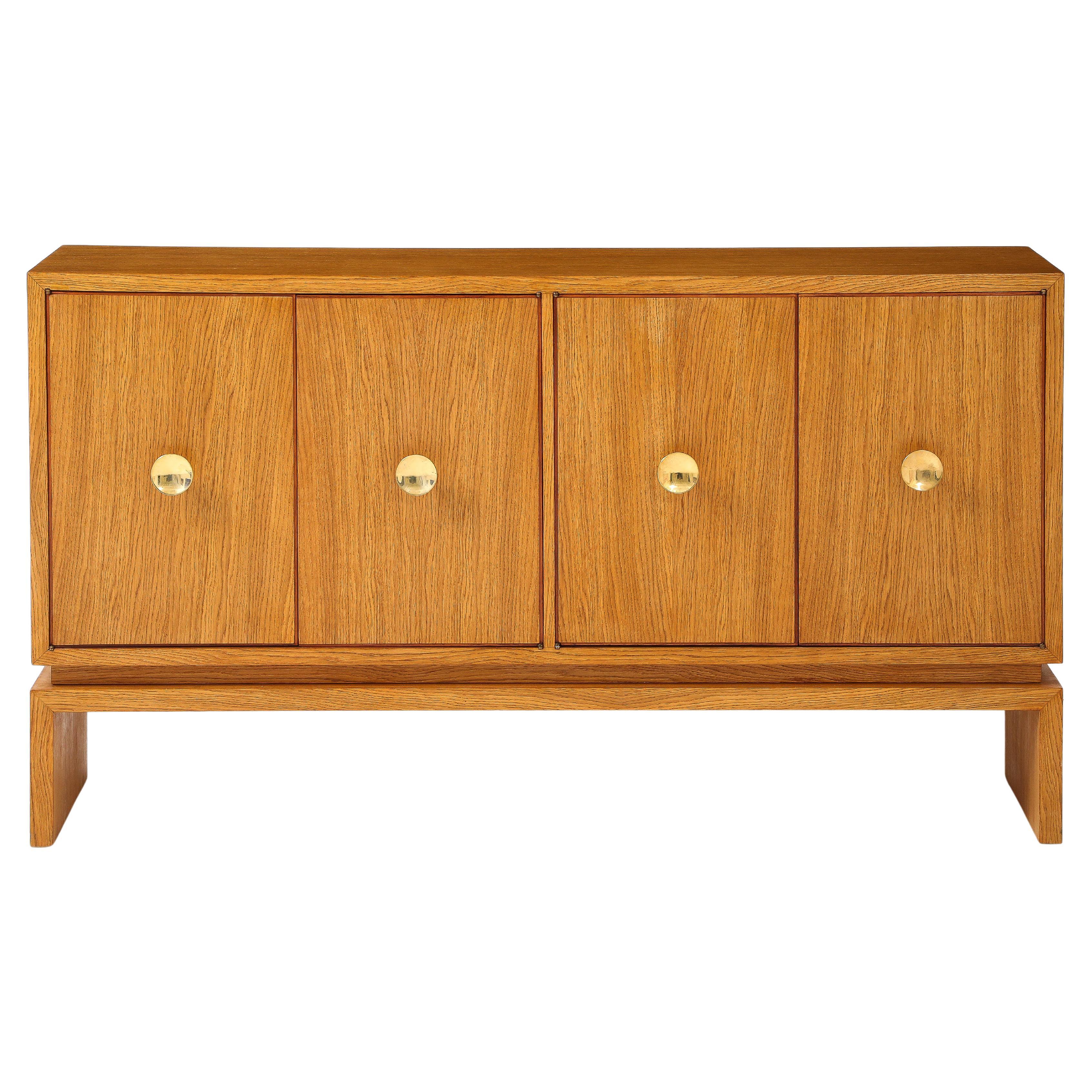 Mid-Century Italian White Oak Veneer Sideboard with Brass Pulls, circa 1950s