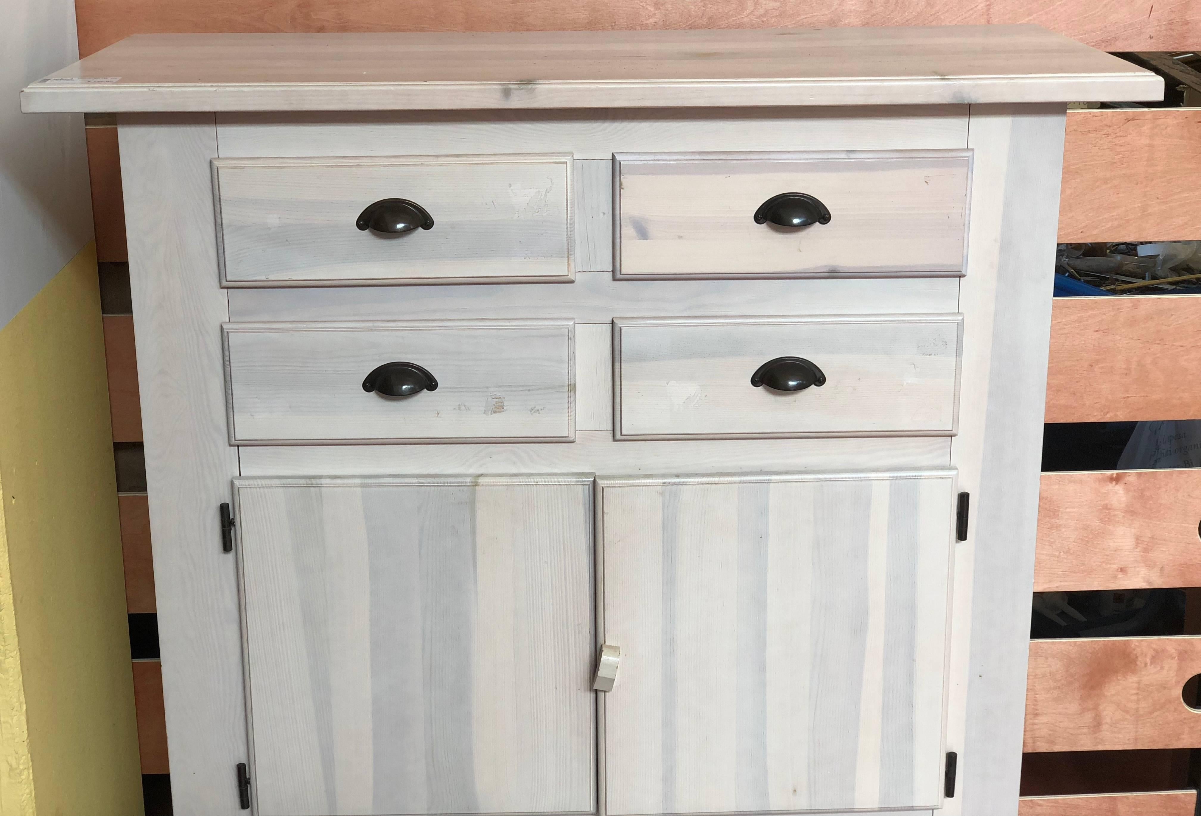 Vintage Italian style white painted wood buffet, cupboard, chest of drawers, cabinet or sideboard.