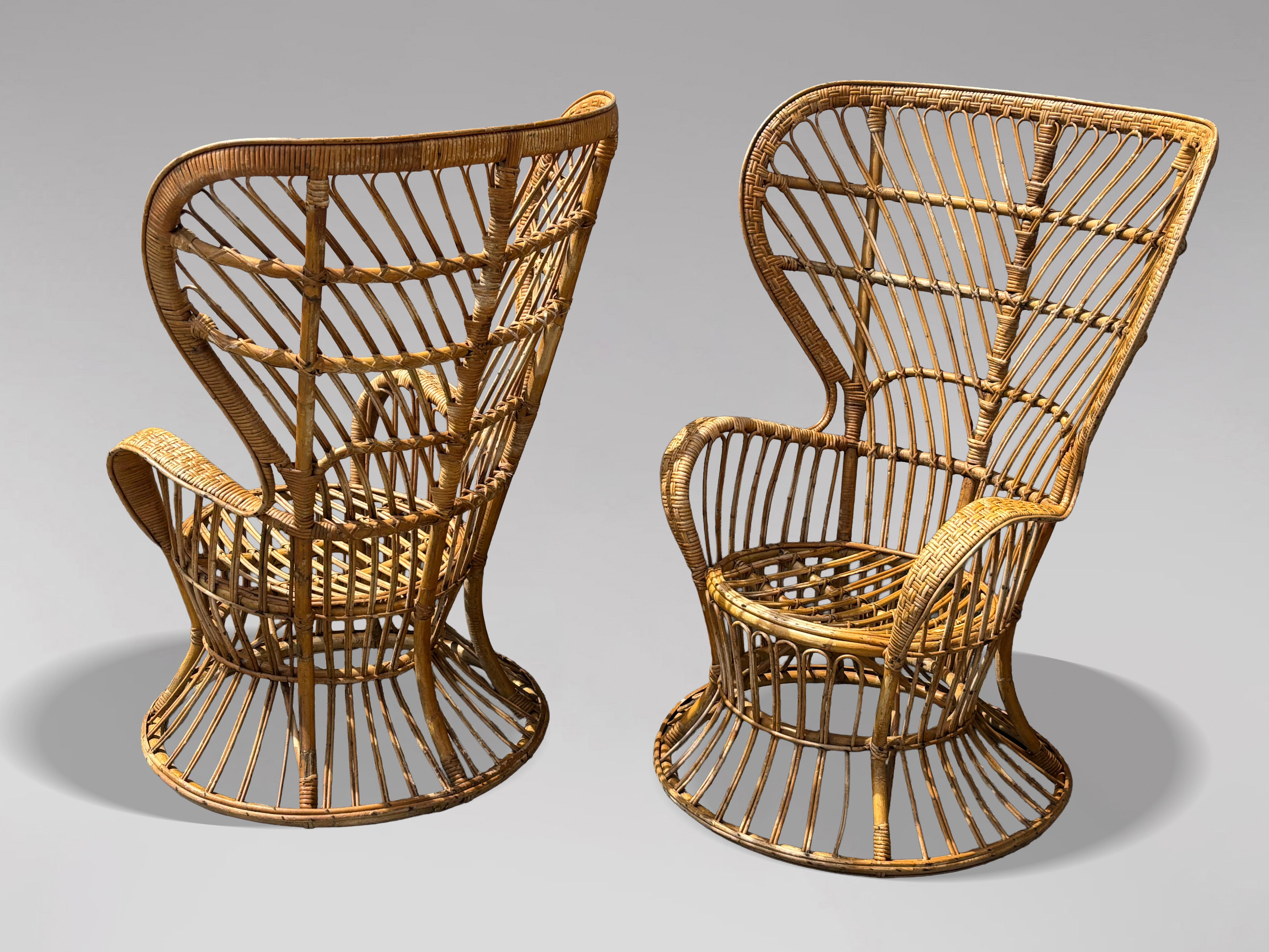 Fait main Fauteuils italiens du milieu du siècle en osier et bambou par Gio Ponti, années 1950 en vente