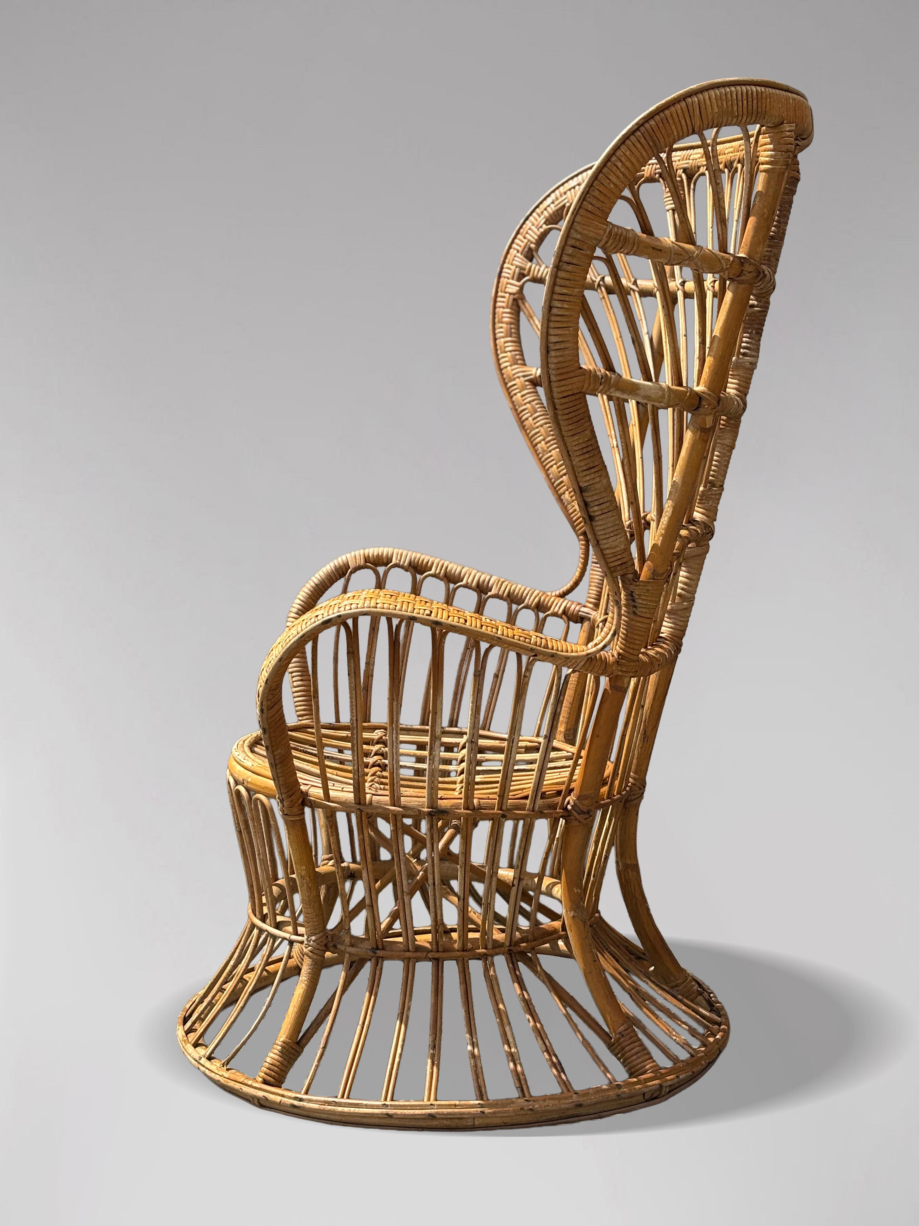 Bambou Fauteuils italiens du milieu du siècle en osier et bambou par Gio Ponti, années 1950 en vente