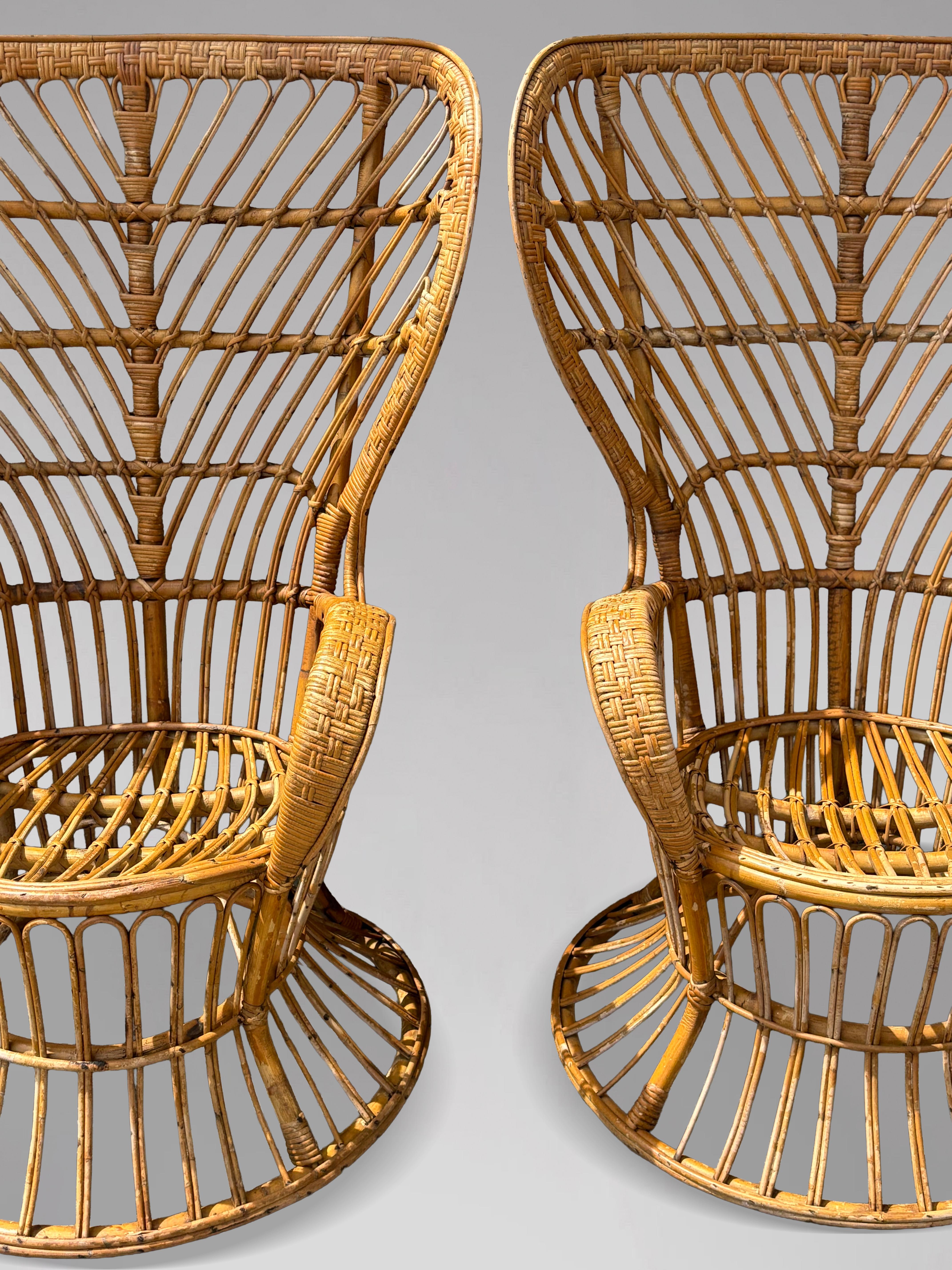 Fauteuils italiens du milieu du siècle en osier et bambou par Gio Ponti, années 1950 en vente 1