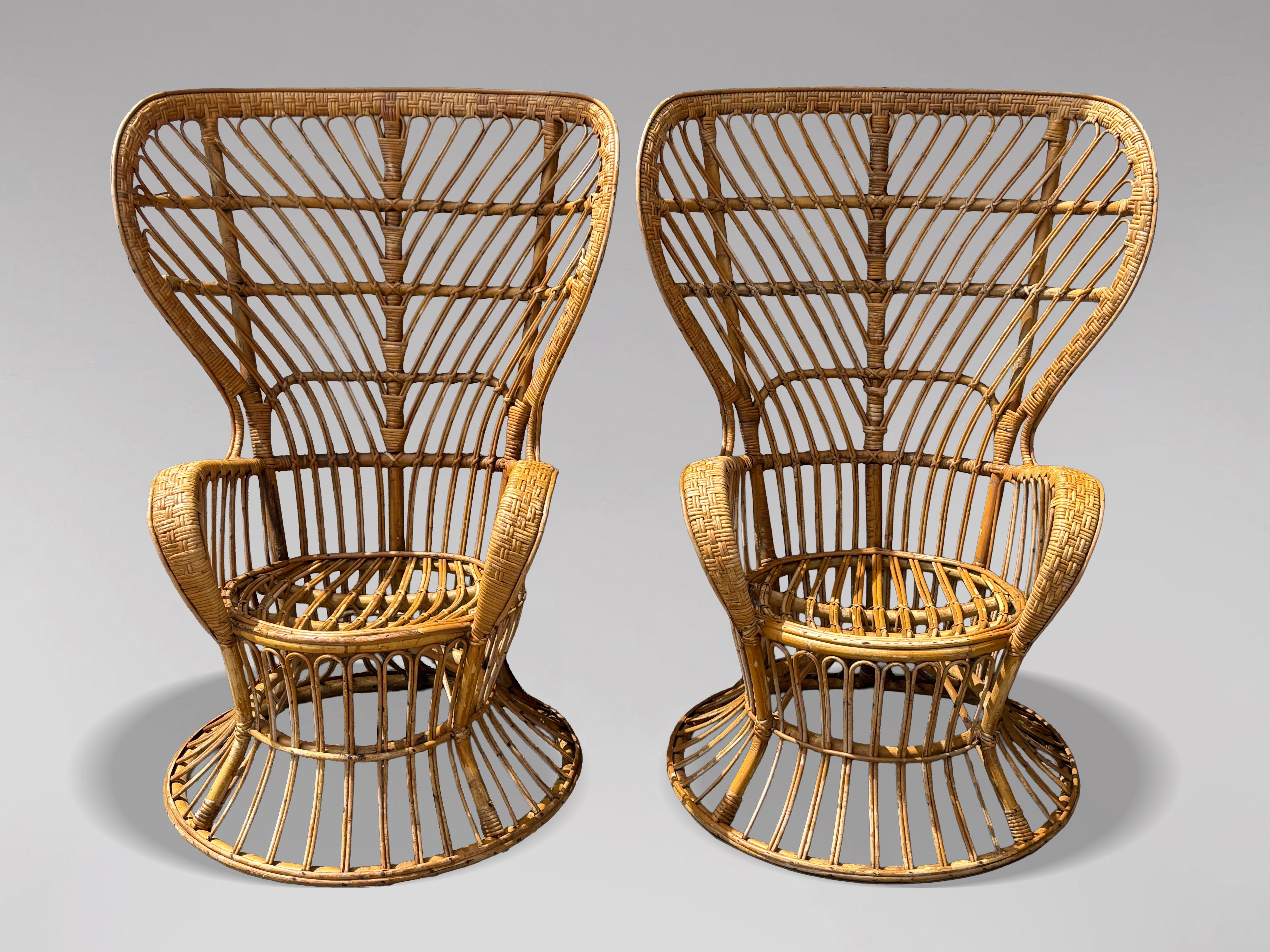 Fauteuils italiens du milieu du siècle en osier et bambou par Gio Ponti, années 1950 en vente 3