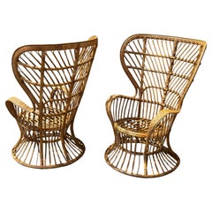 Fauteuils italiens du milieu du siècle en osier et bambou par Gio Ponti, années 1950