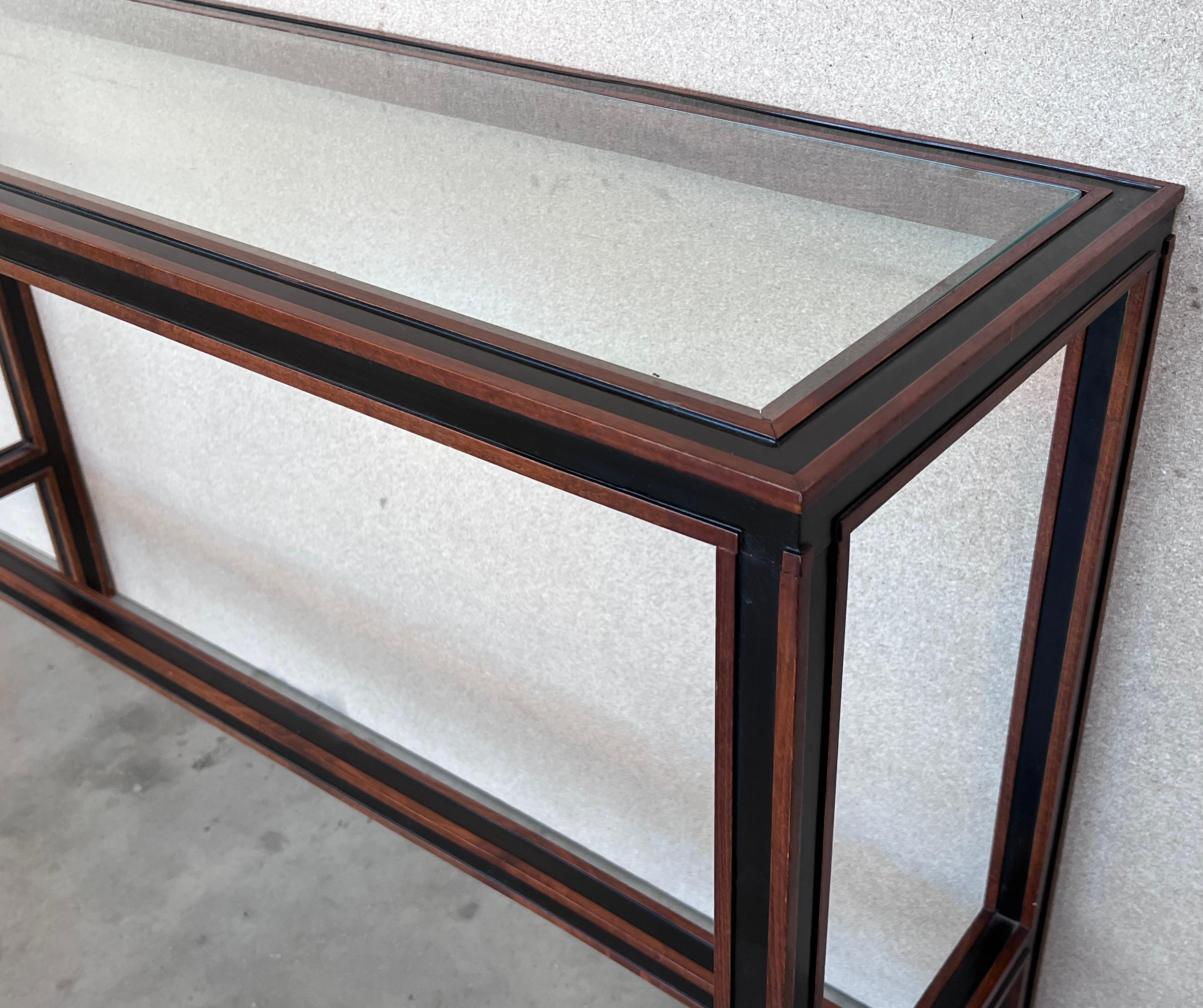 Mid Century Italian Willy Rizzo Style Rectangular Console Table with Glass Top For Sale 5