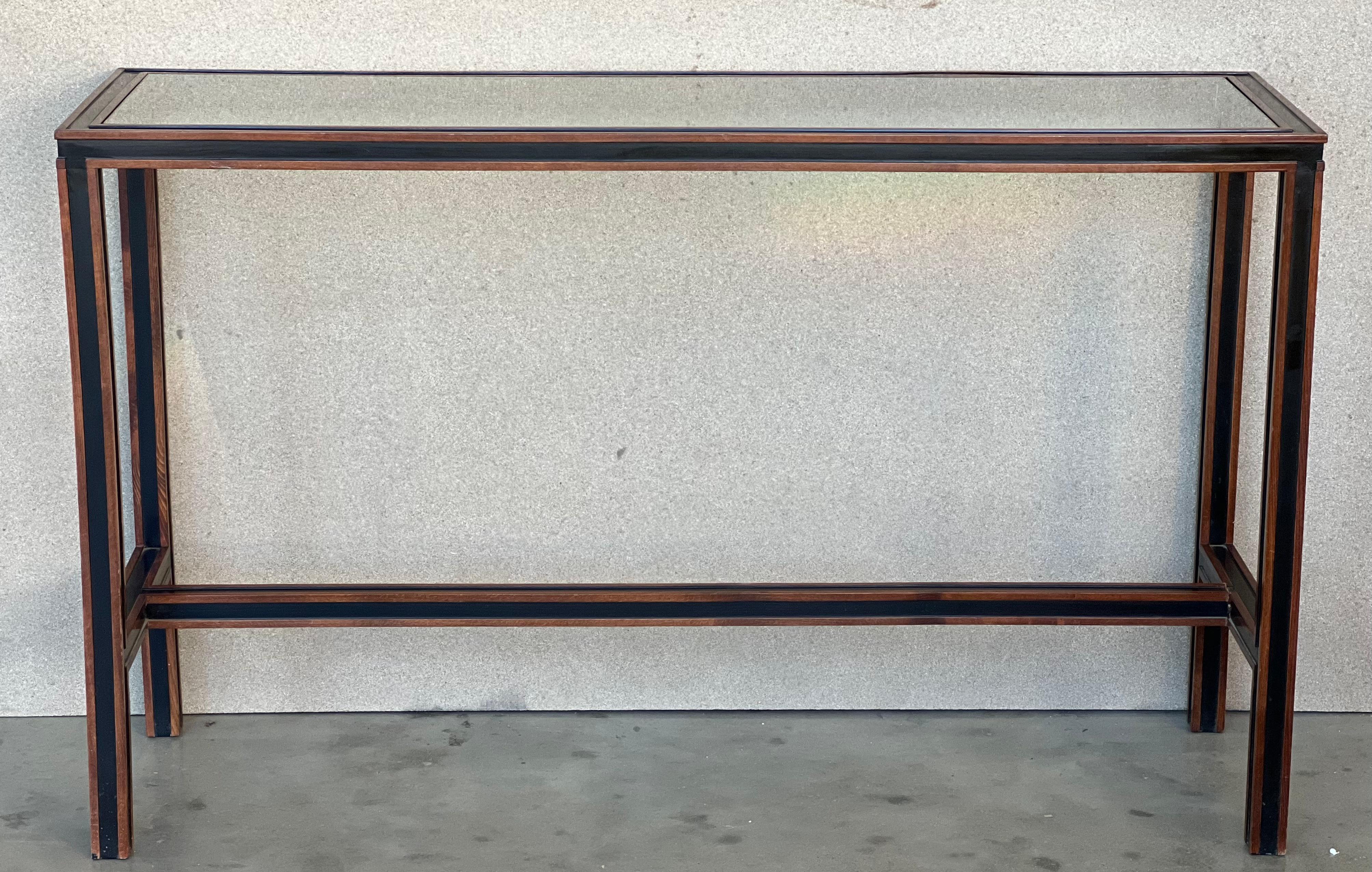 Mid Century Italian Willy Rizzo Style Rectangular Console Table with Glass Top In Good Condition For Sale In Miami, FL