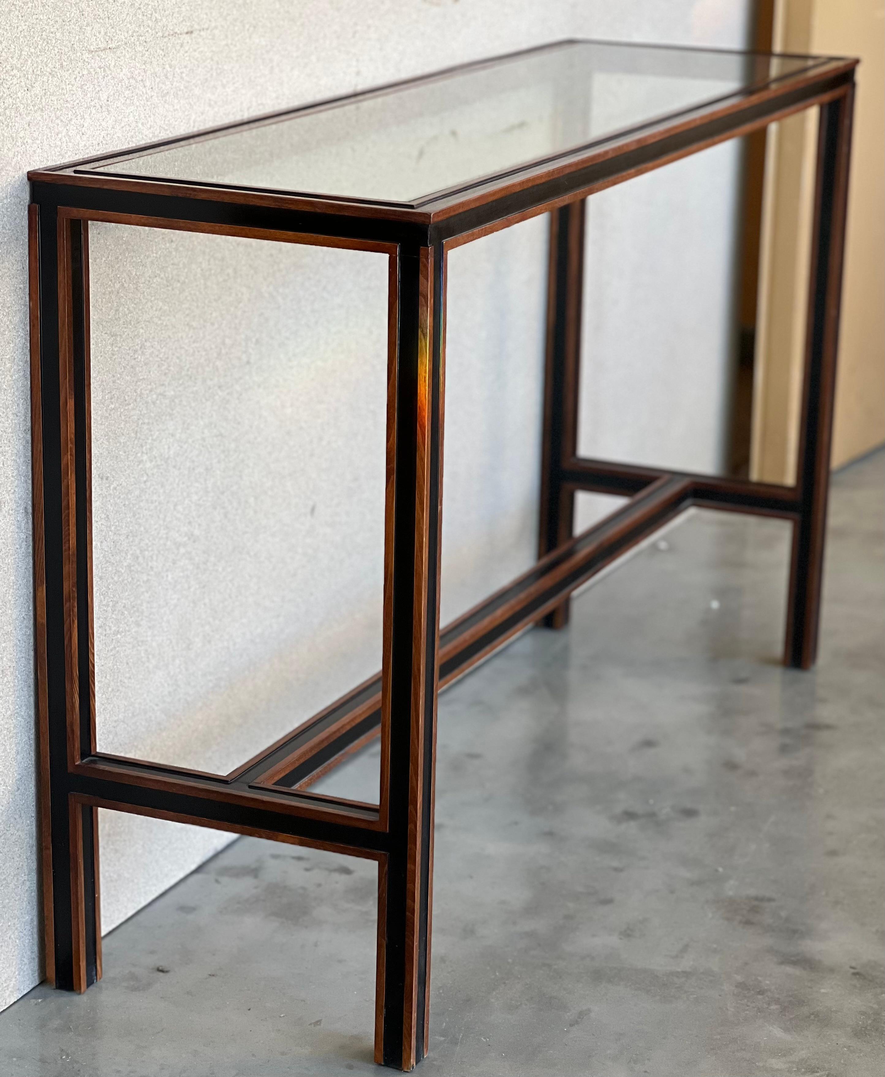 Mid Century Italian Willy Rizzo Style Rectangular Console Table with Glass Top For Sale 2