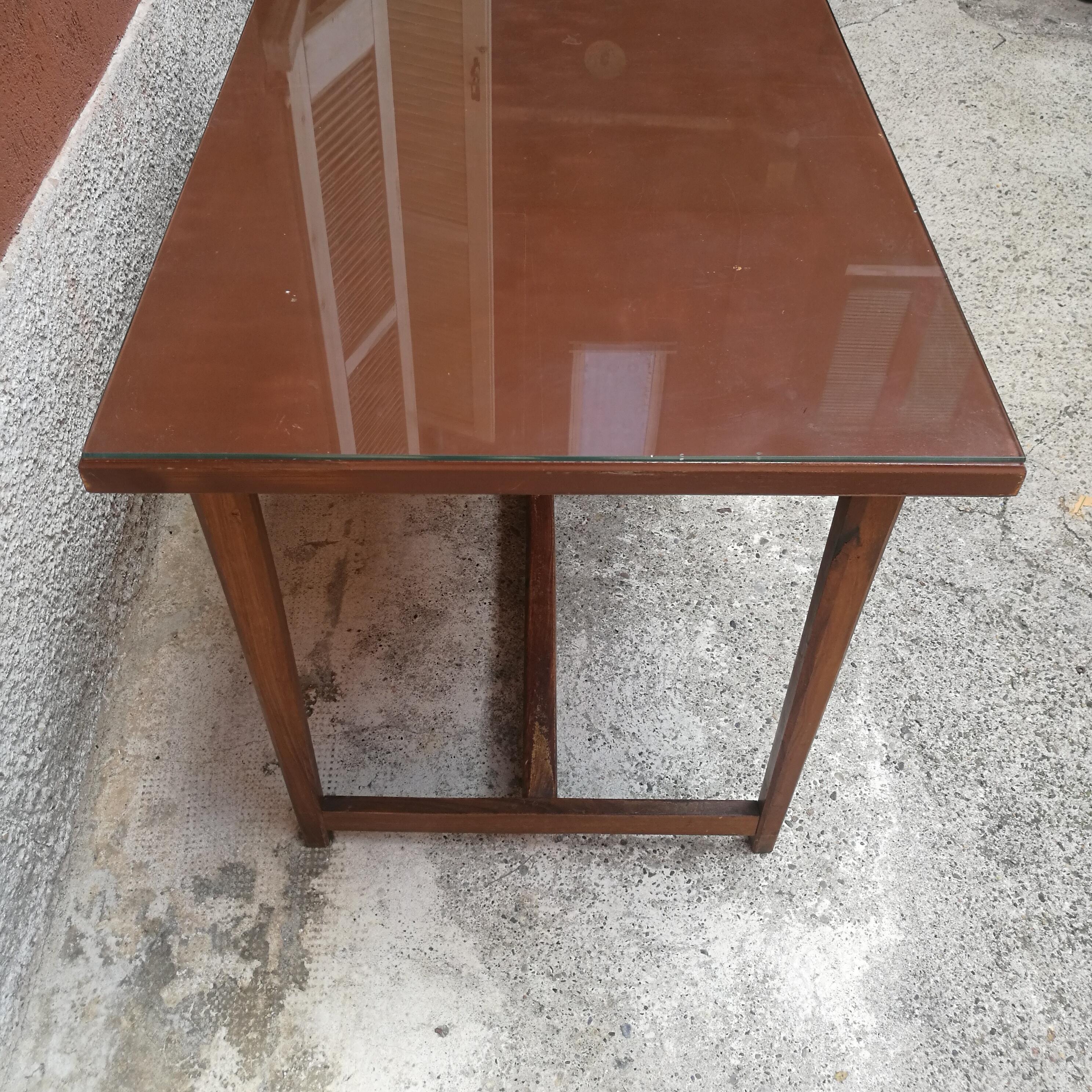 Mid-20th Century Midcentury Italian, Wood and Brass Desk with Glass Top, 1960s