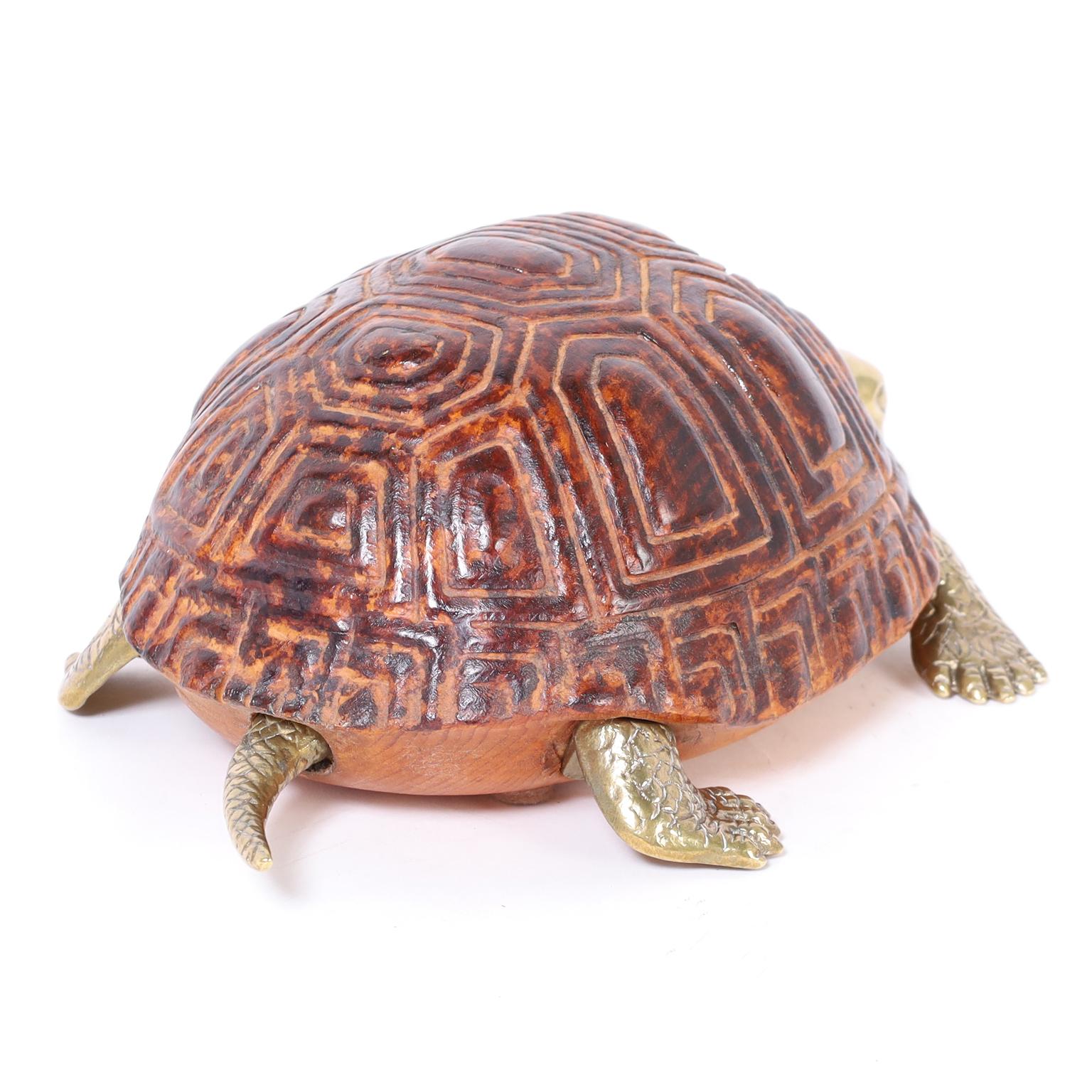 Mid-Century Italian Wood and Brass Turtle or Tortoise In Good Condition In Palm Beach, FL