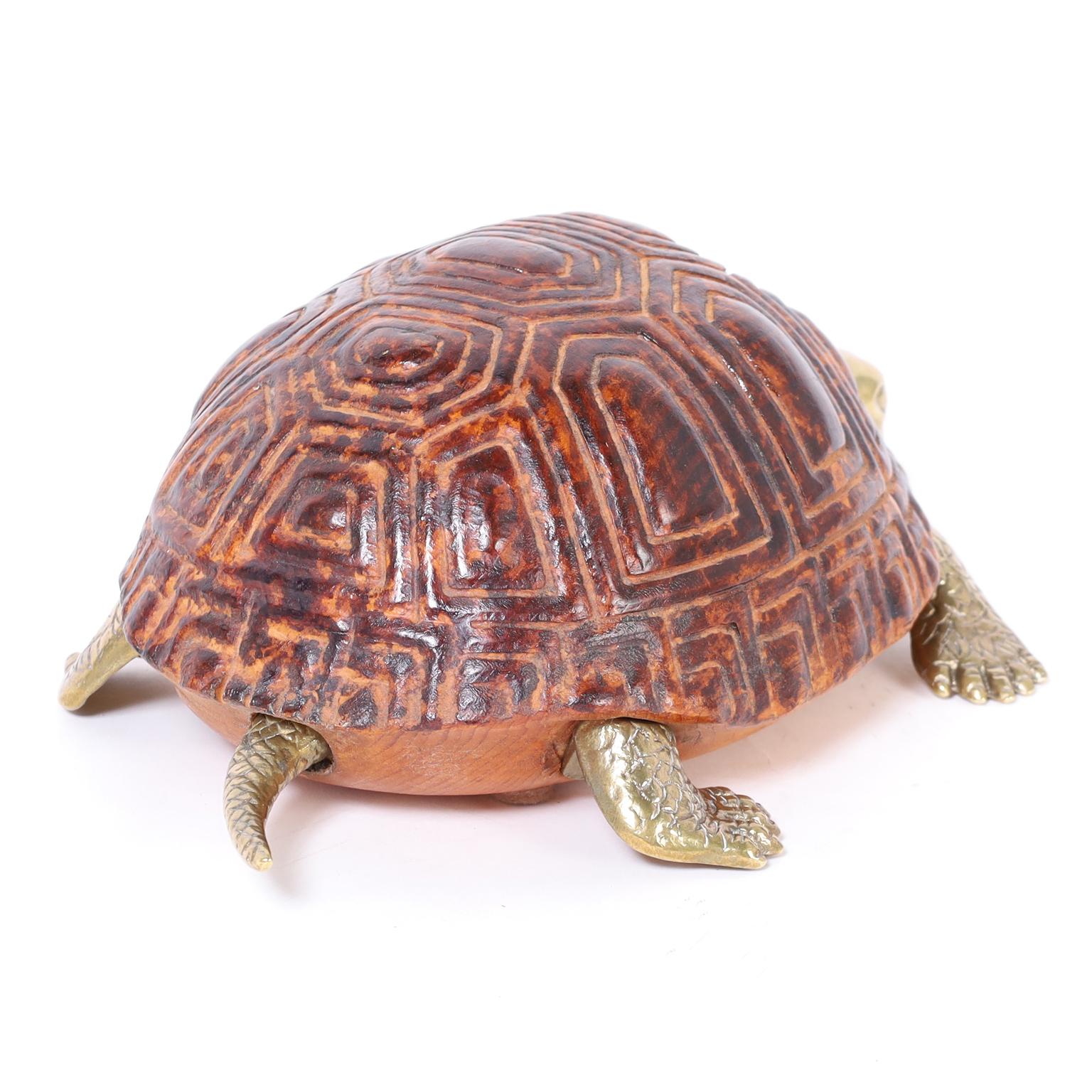 Mid-Century Italian Wood and Brass Turtle or Tortoise In Good Condition In Palm Beach, FL