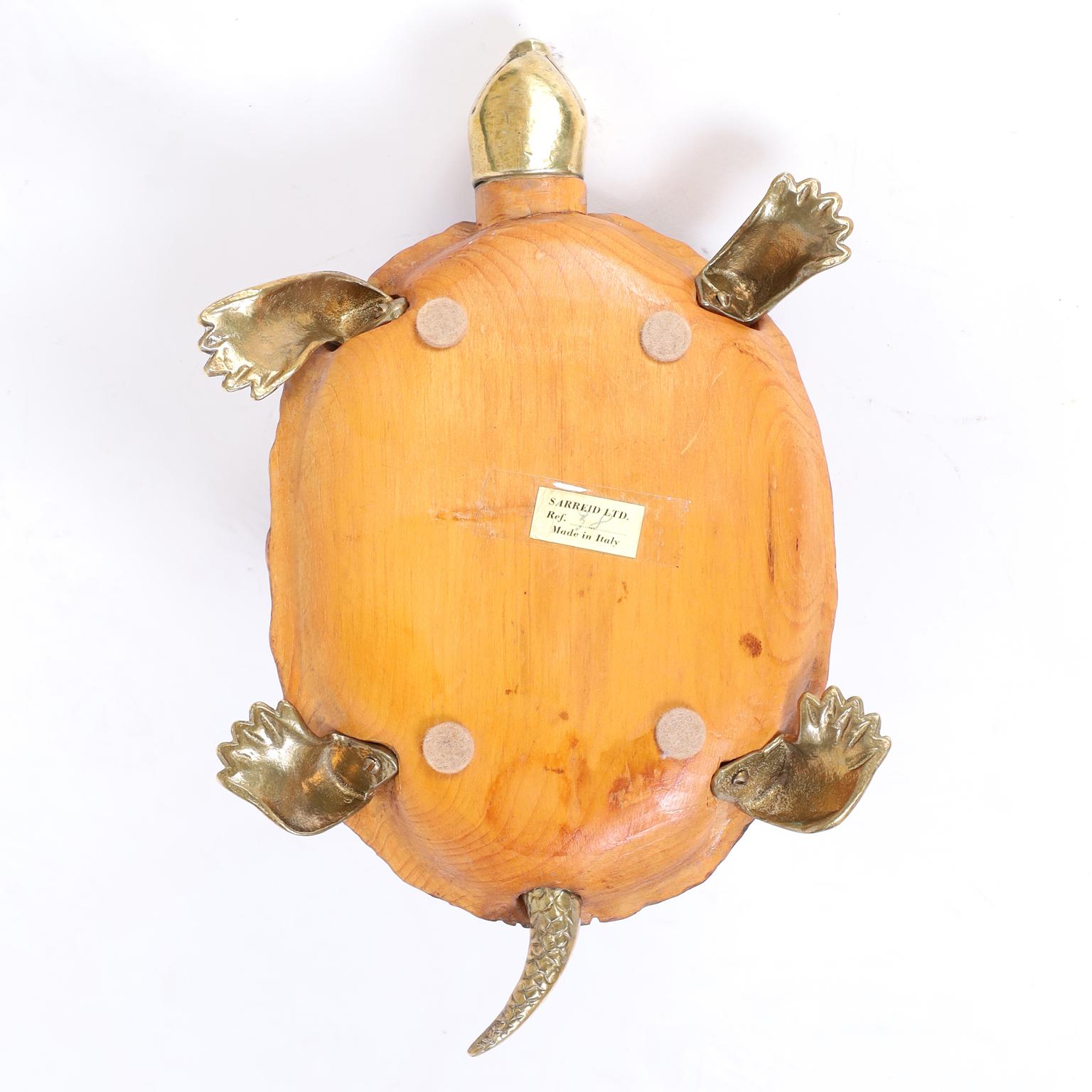 Mid-Century Italian Wood and Brass Turtle or Tortoise 2