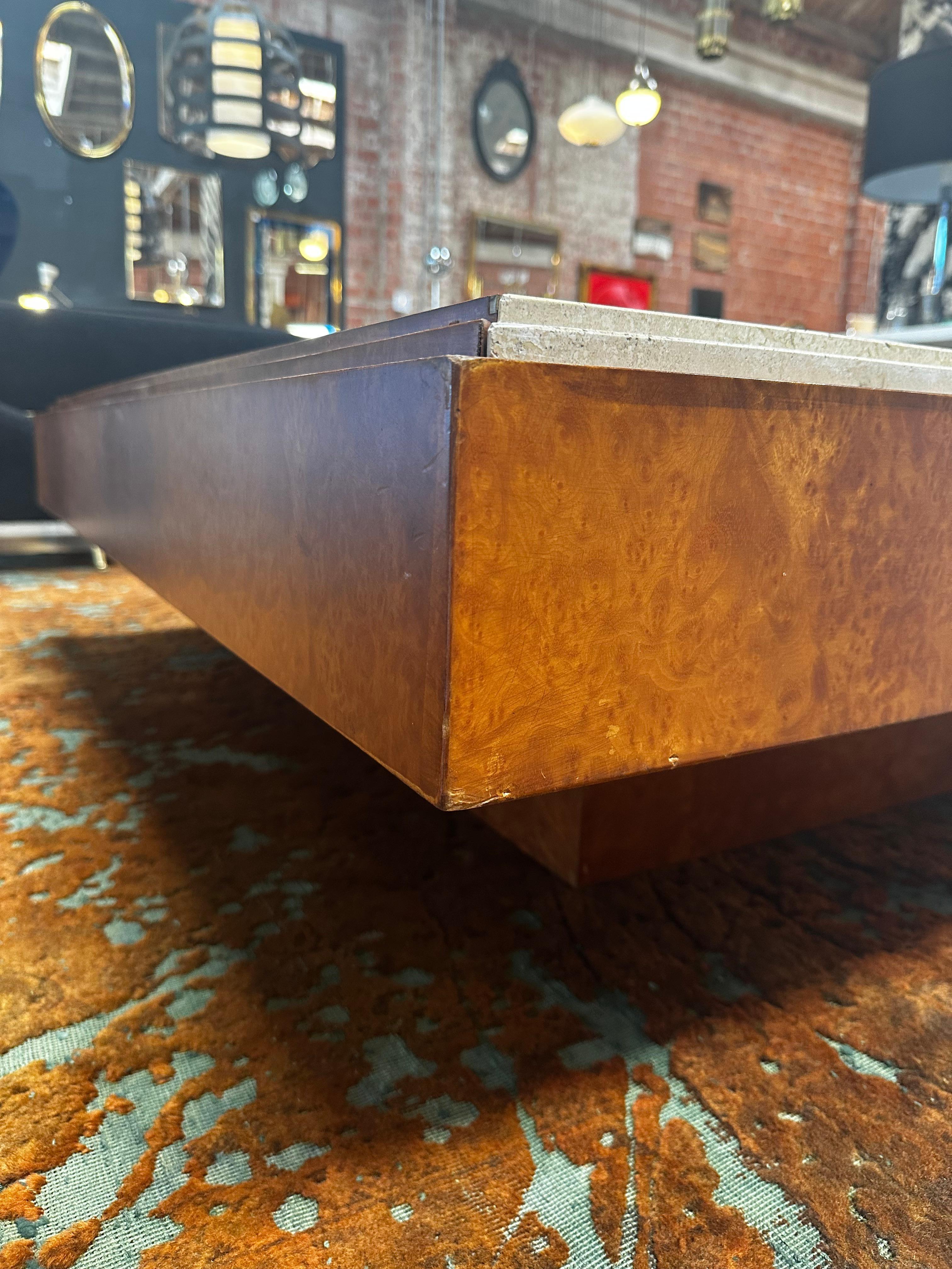 Mid-Century Italian Wood and Marble Square Coffee Table, 1970s In Good Condition For Sale In Los Angeles, CA