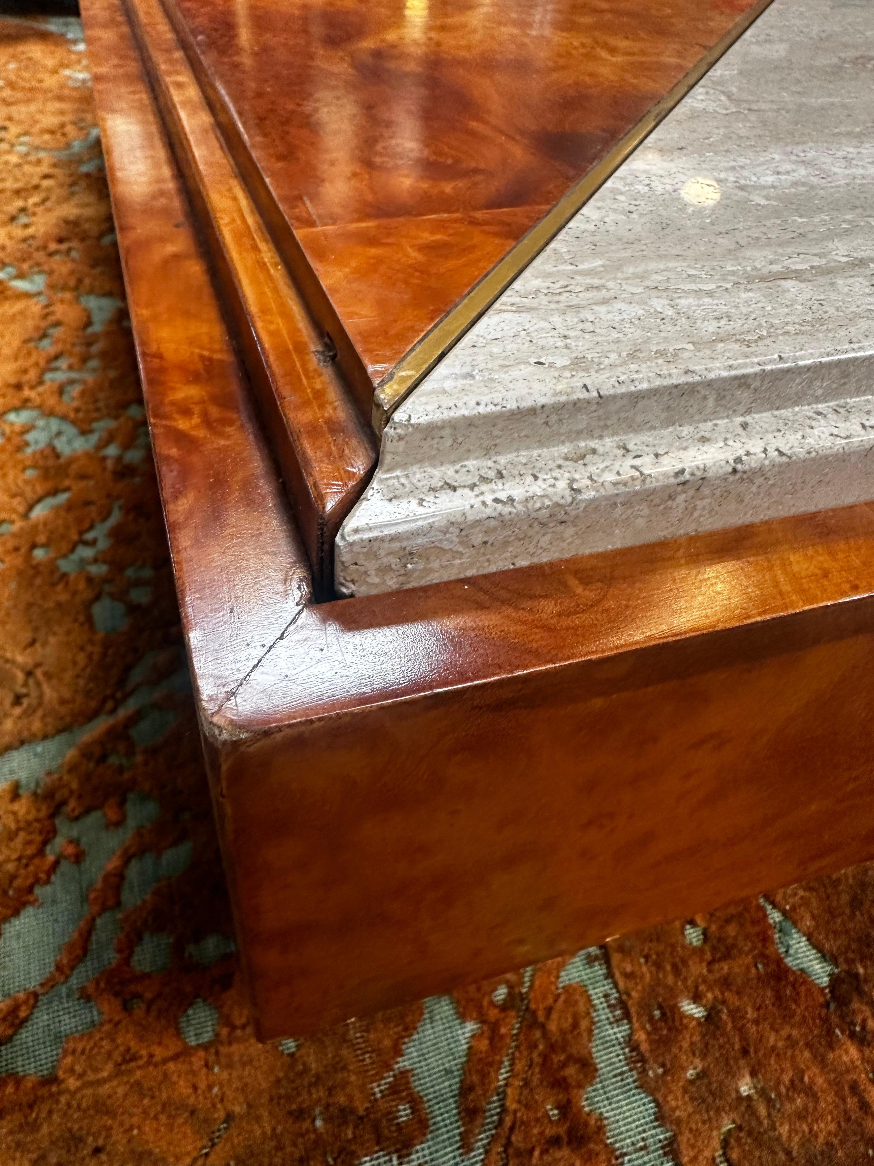 Mid-Century Italian Wood and Marble Square Coffee Table, 1970s For Sale 2