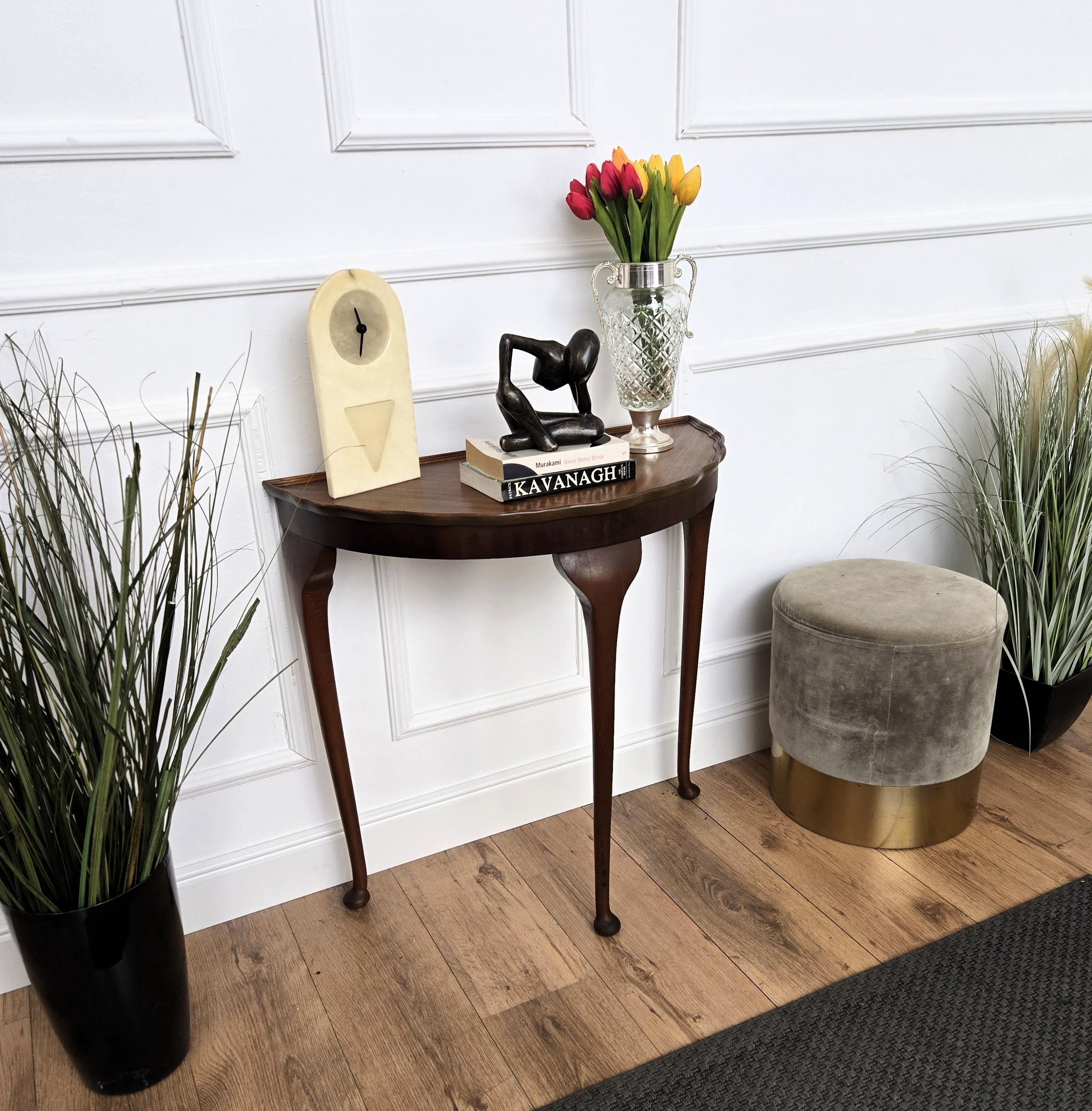 Mid-Century Modern Mid-Century Italian Wood Demi Lune Wall Console Side Table For Sale